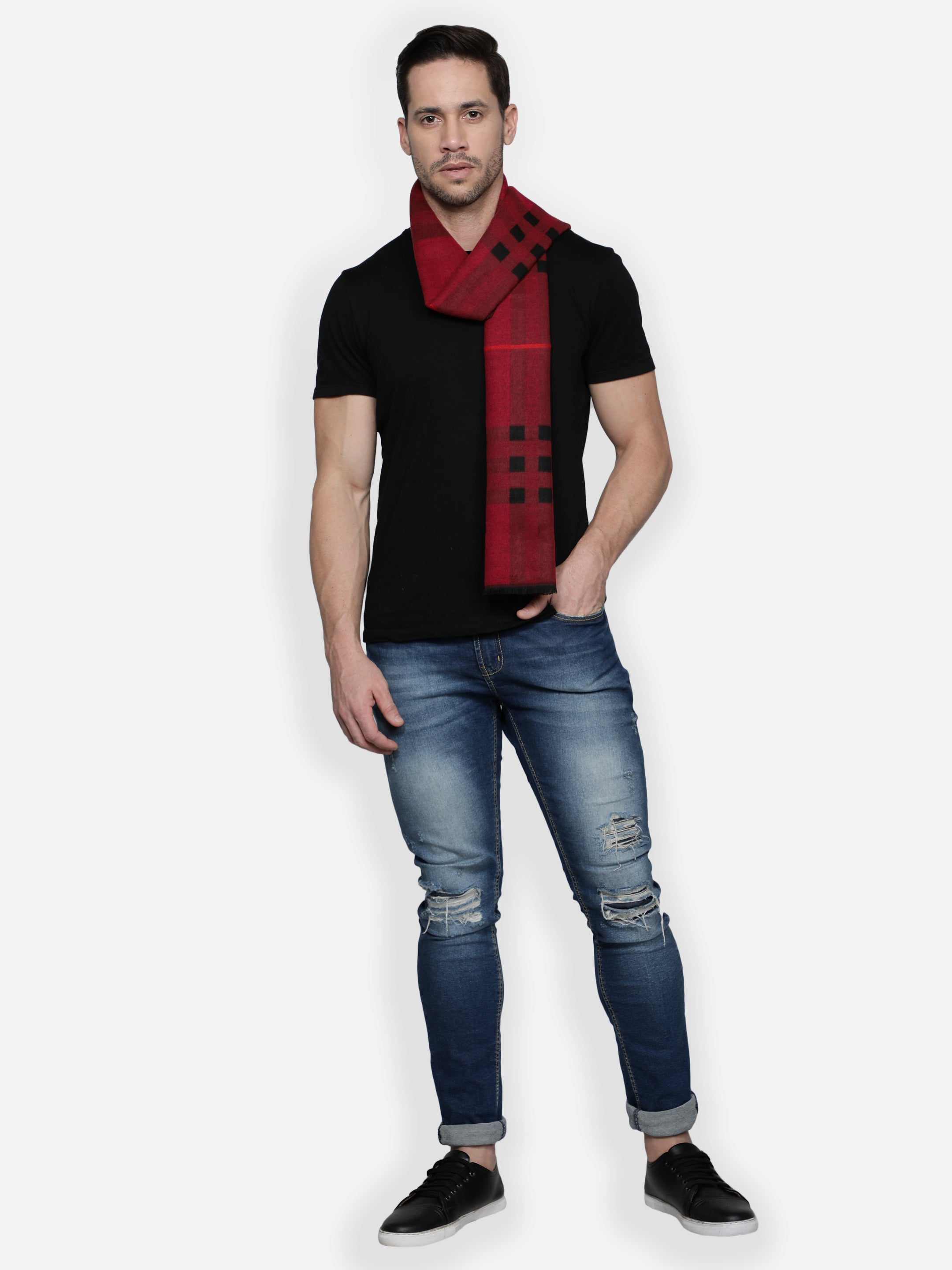 Alvaro Castagnino Men Maroon & Black Checked Muffler