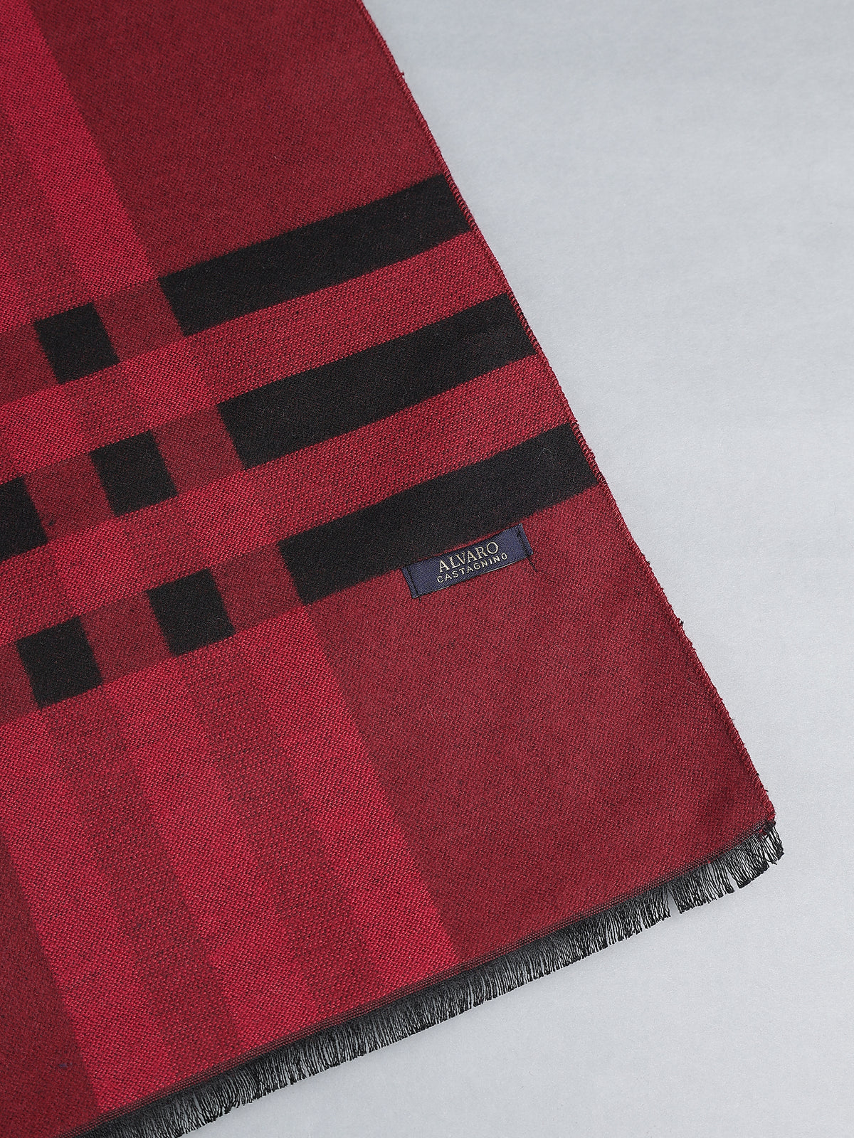 Crimson Red & Black Large Block Plaid Winter Muffler