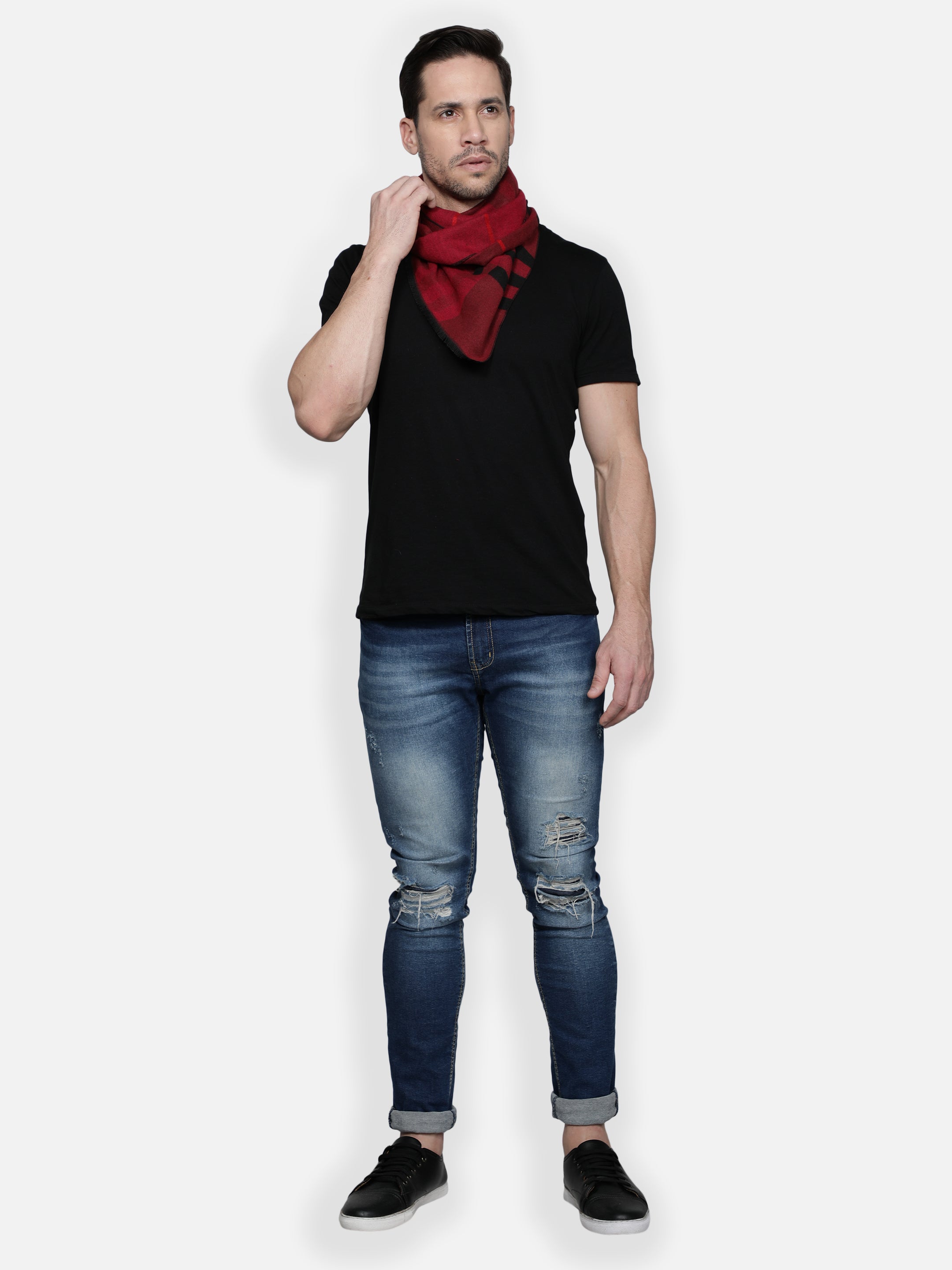 Alvaro Castagnino Men Maroon & Black Checked Muffler