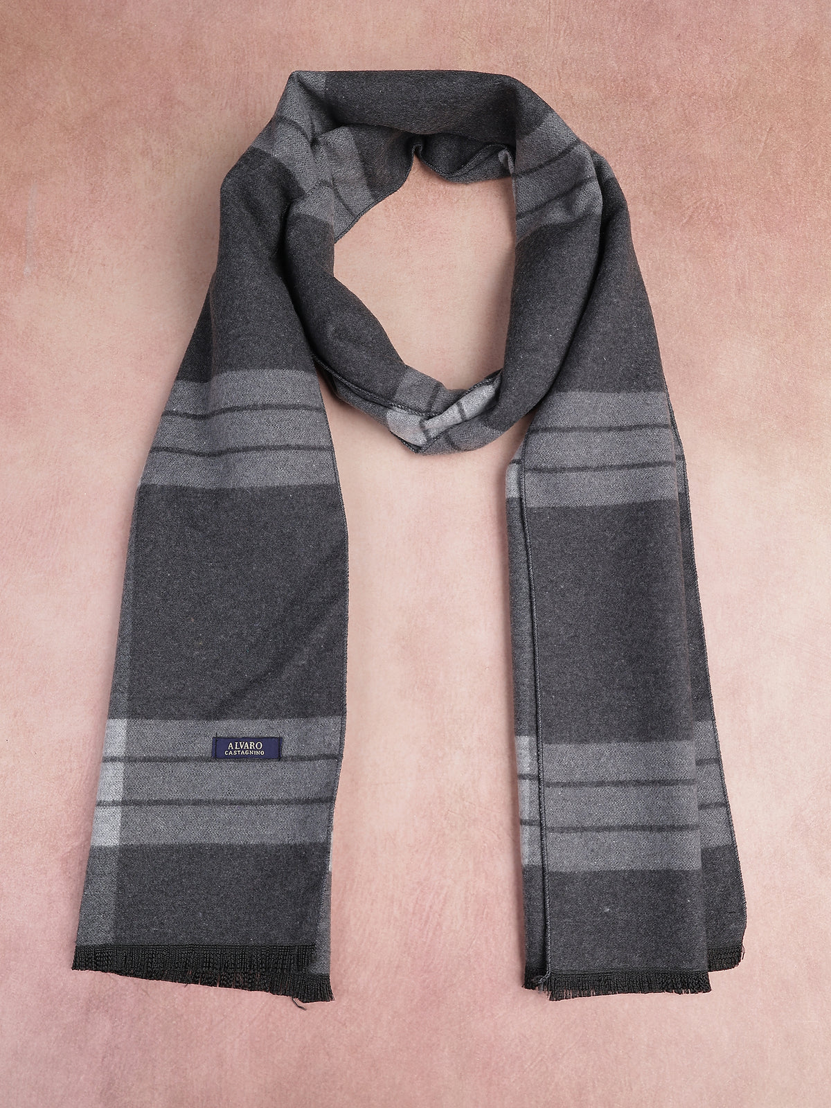 Charcoal & Silver Windowpane Plaid Winter Muffler
