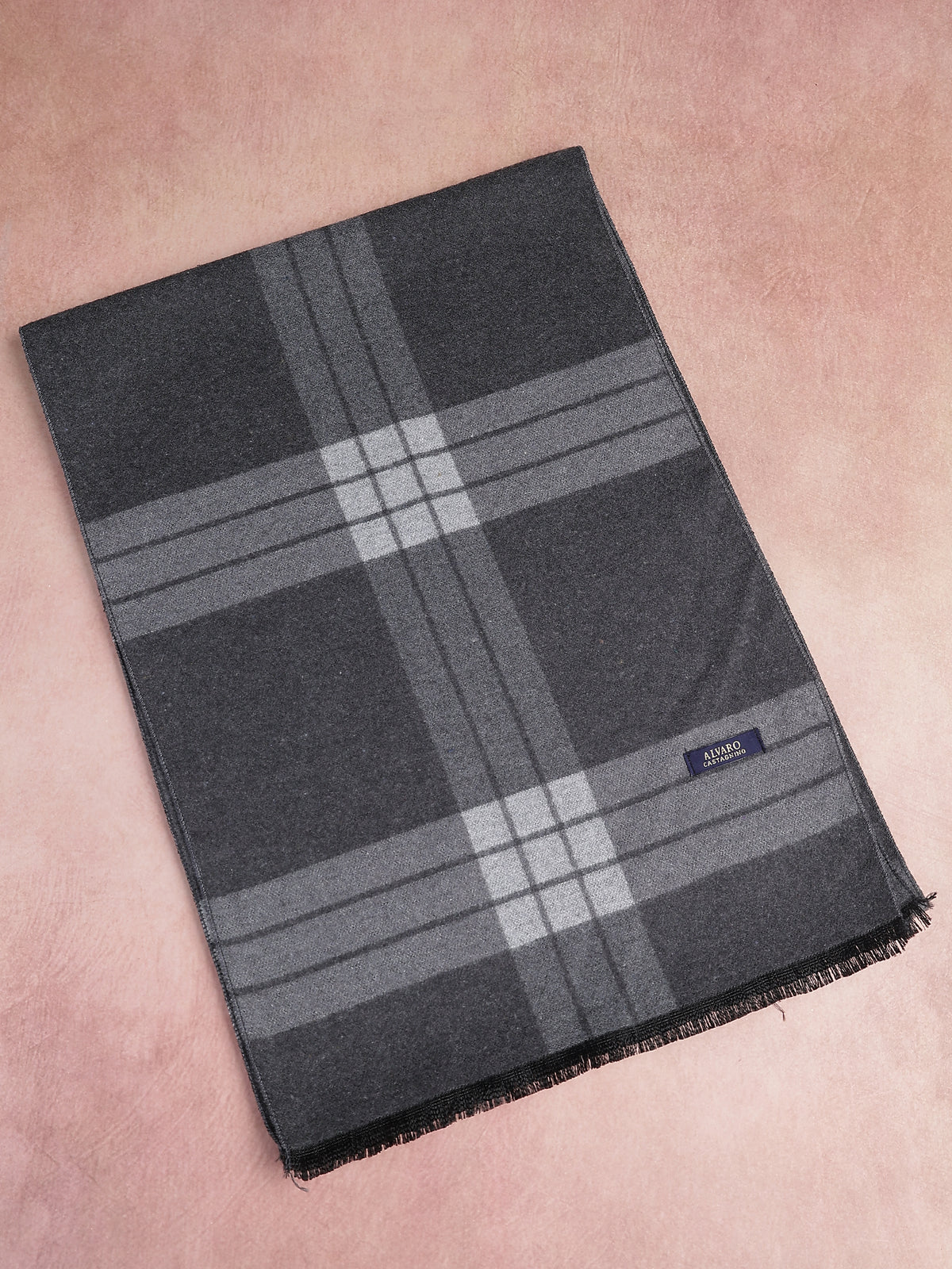Charcoal & Silver Windowpane Plaid Winter Muffler