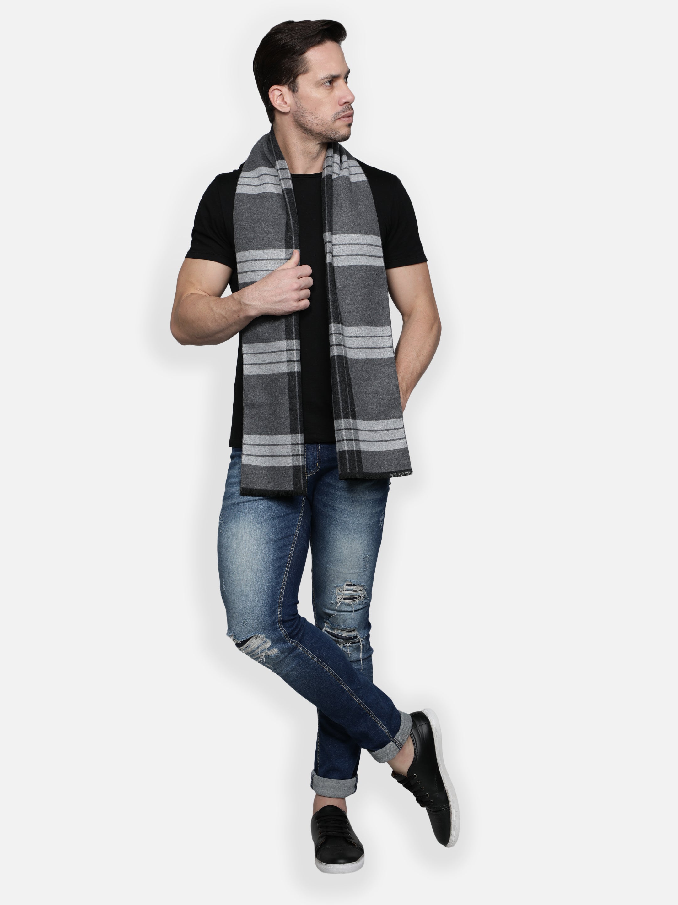 Alvaro Castagnino Men Grey Striped Muffler