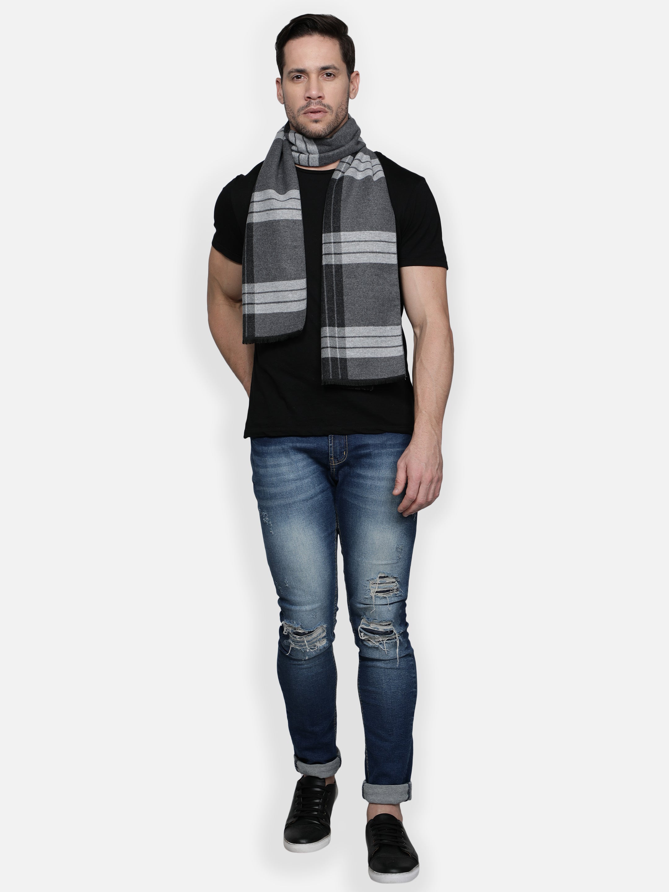 Alvaro Castagnino Men Grey Striped Muffler