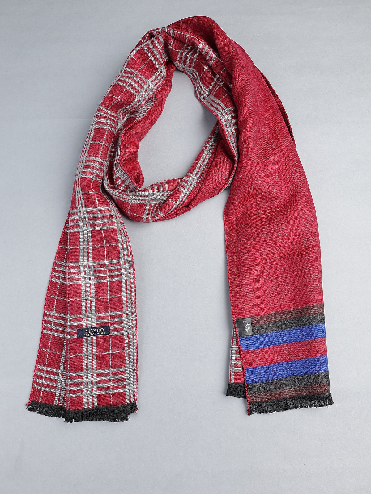 Crimson Red Tartan Plaid & Color-Block Winter Muffler