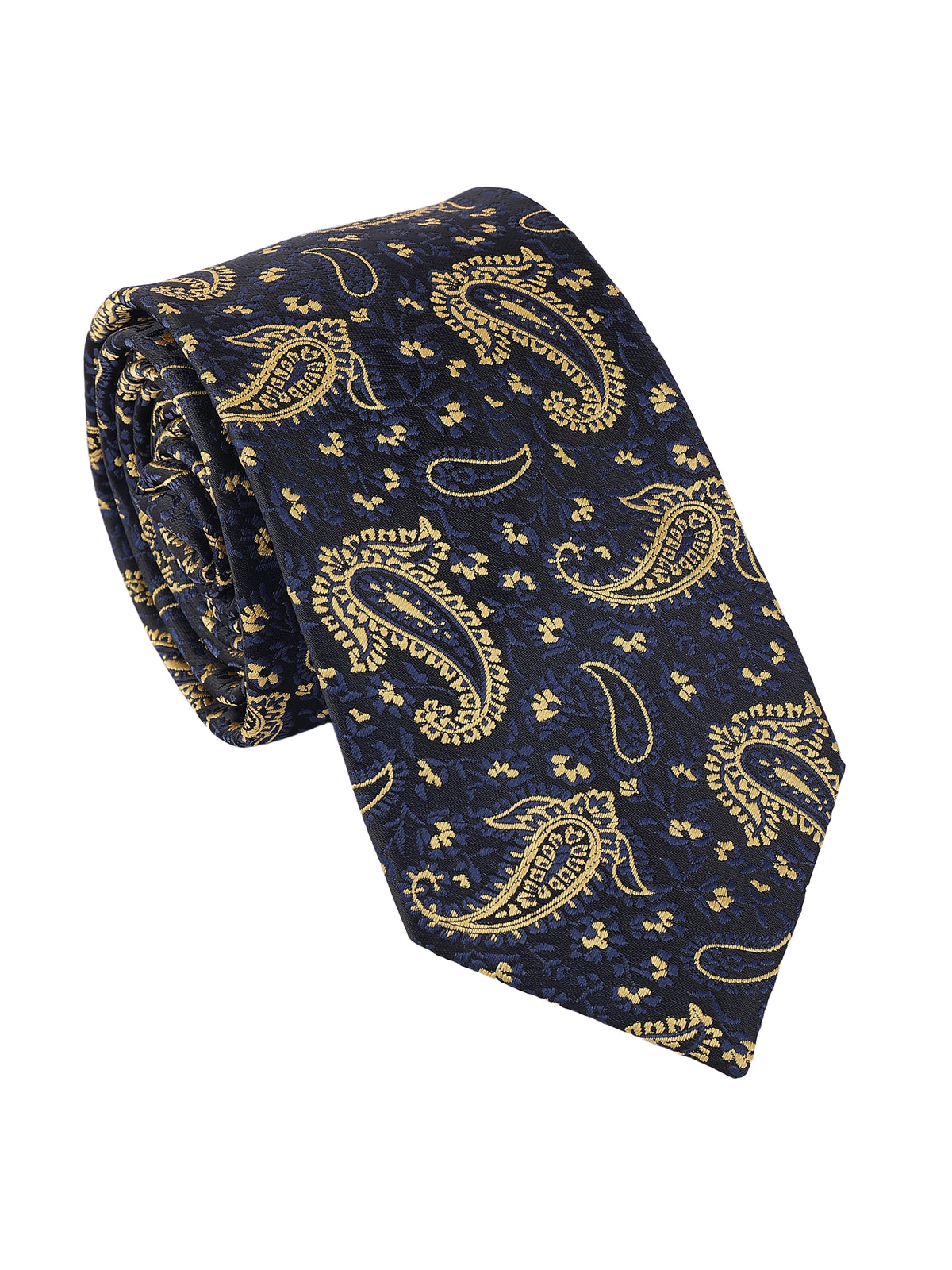 Navy Blue and Gold Paisley Necktie