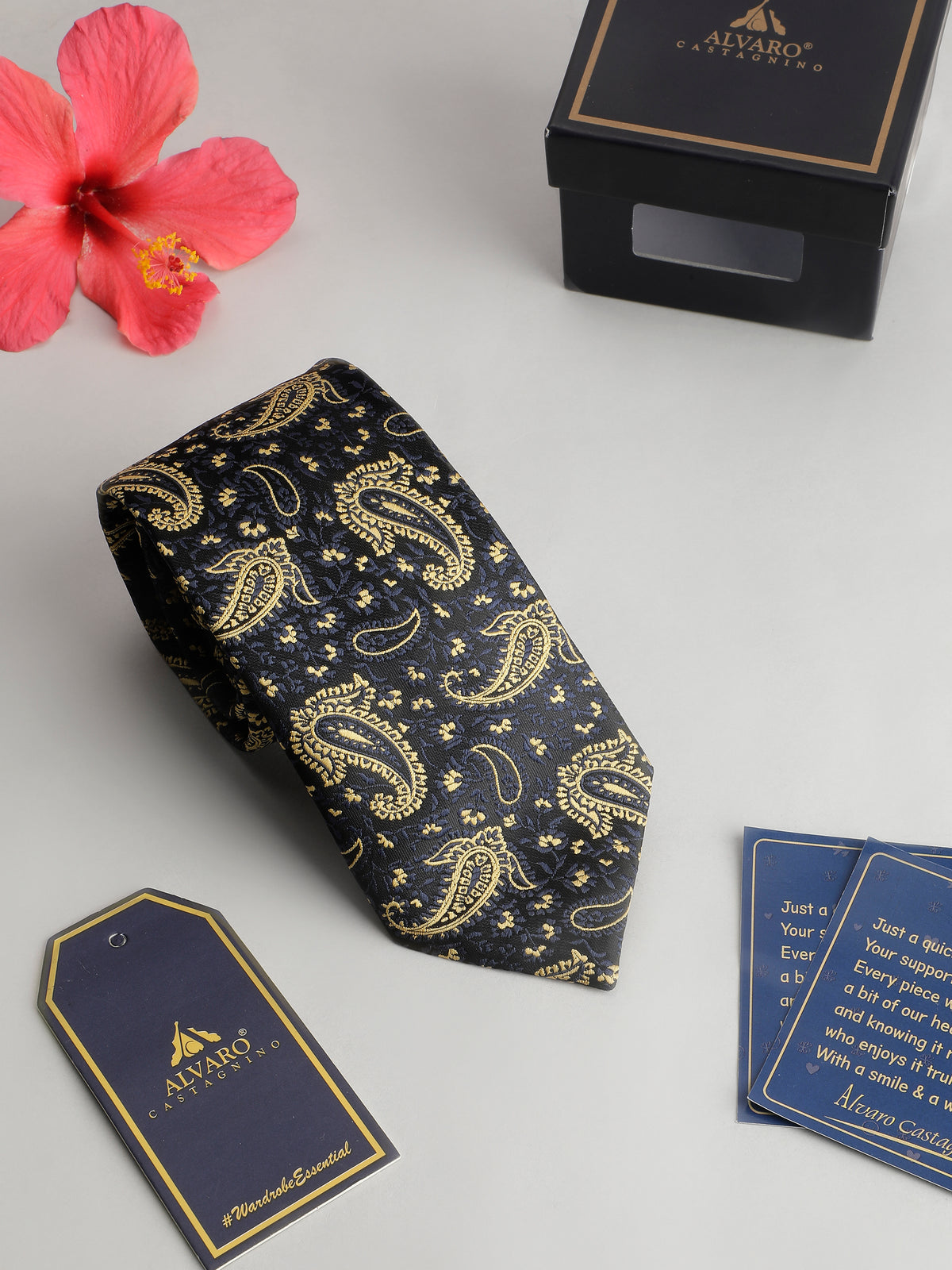 Navy Blue and Gold Paisley Necktie