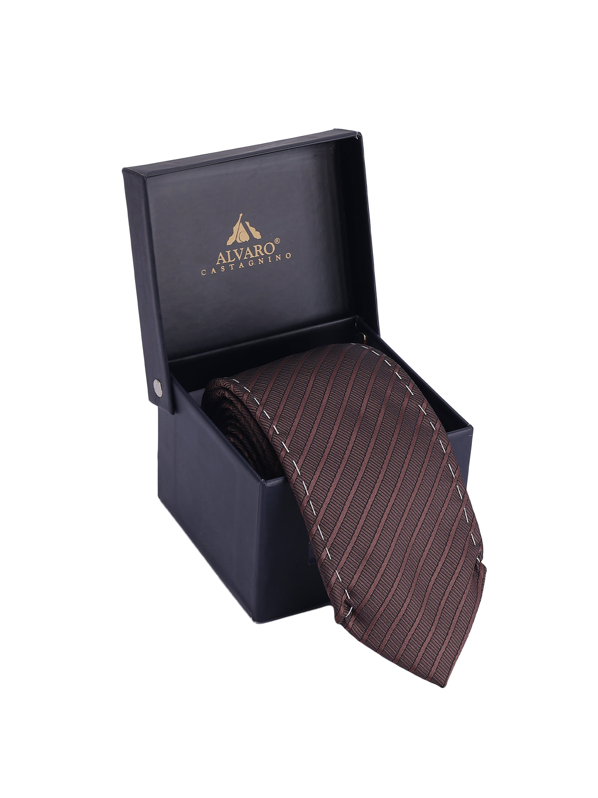 Dark Brown Striped Panel Necktie