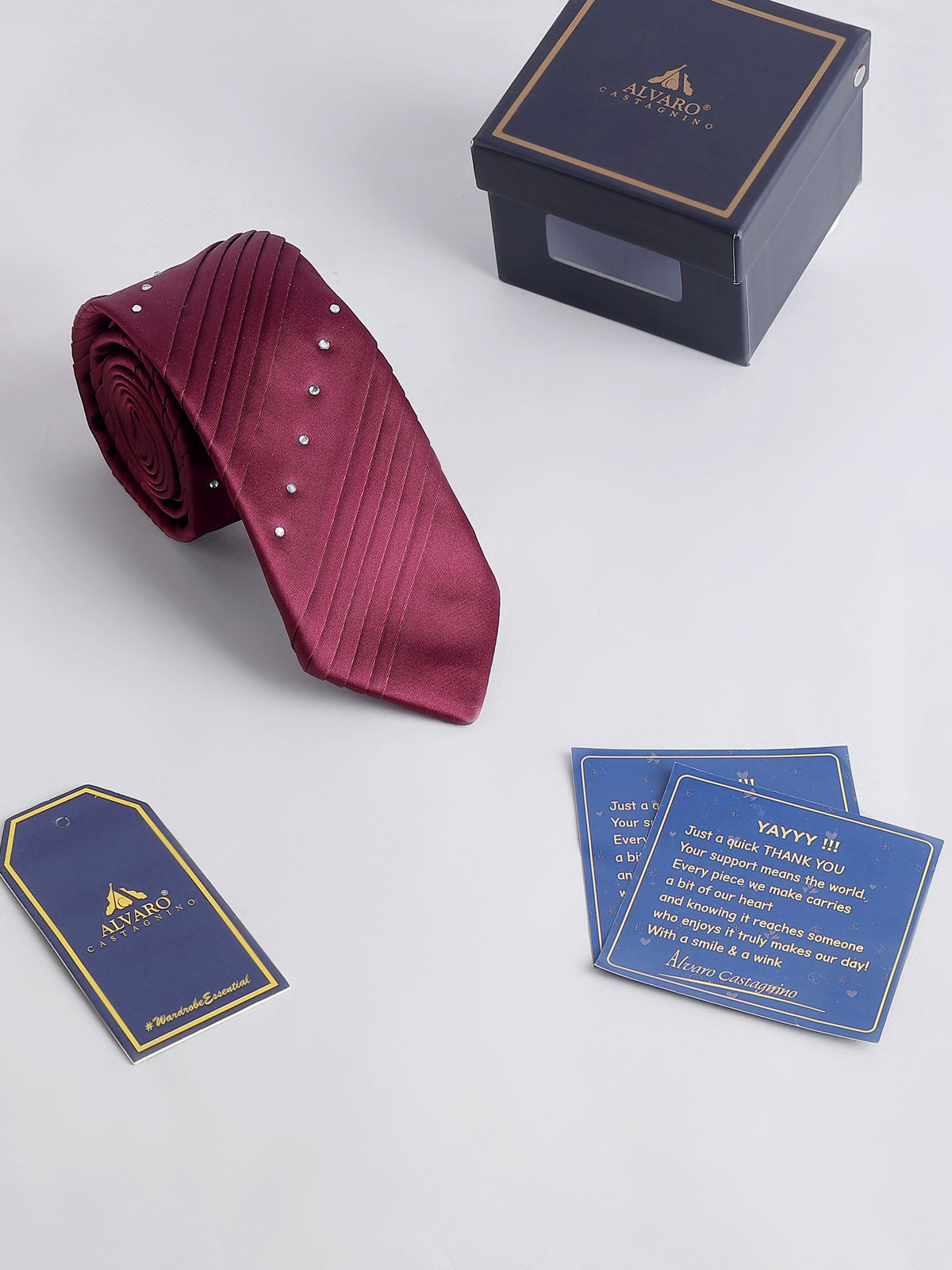 Crystal Maroon Pleated Panel Necktie