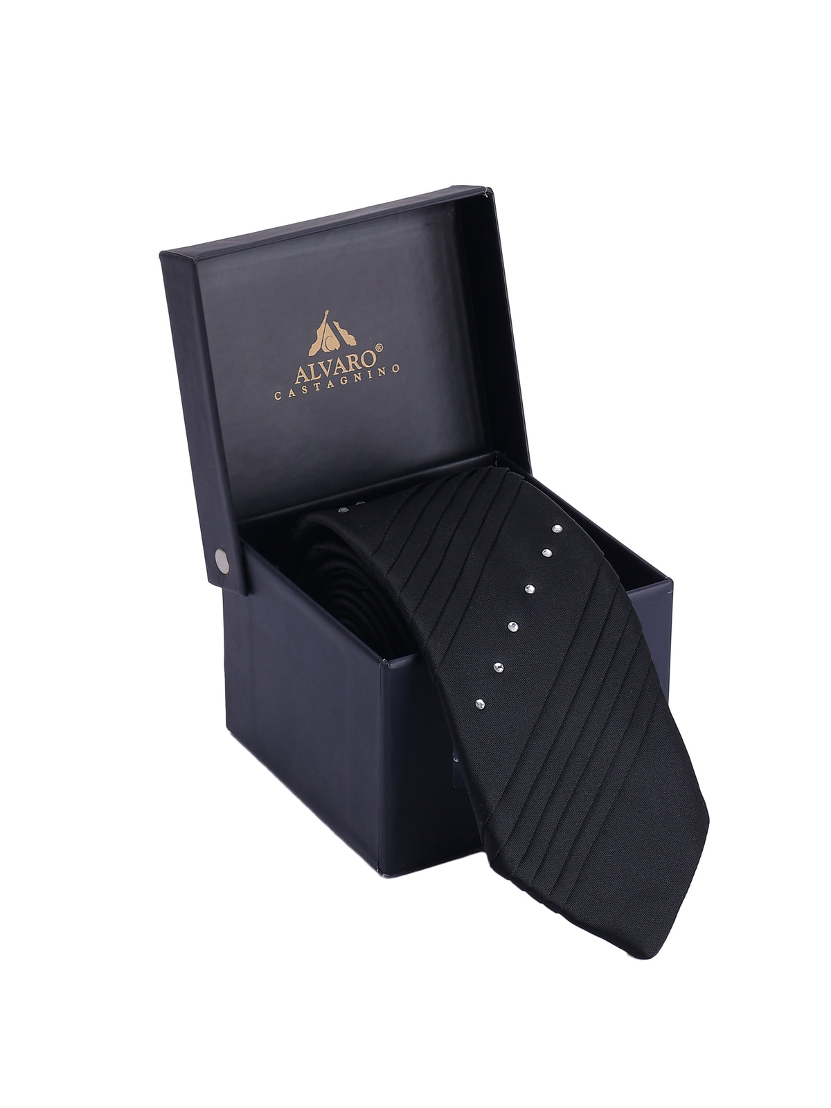 Crystal Black Pleated Panel Necktie