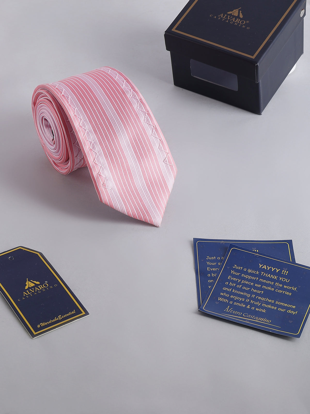 Edge Stitching Light Pink Striped Necktie