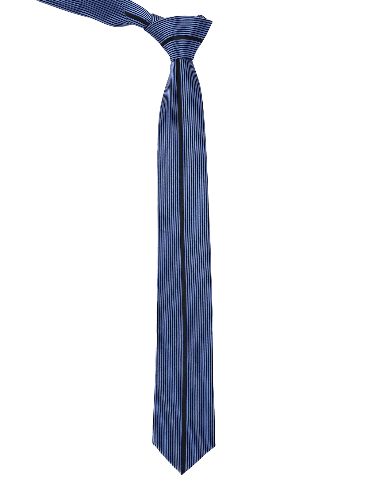 Center Accent Stripe Blue and Black Striped Necktie