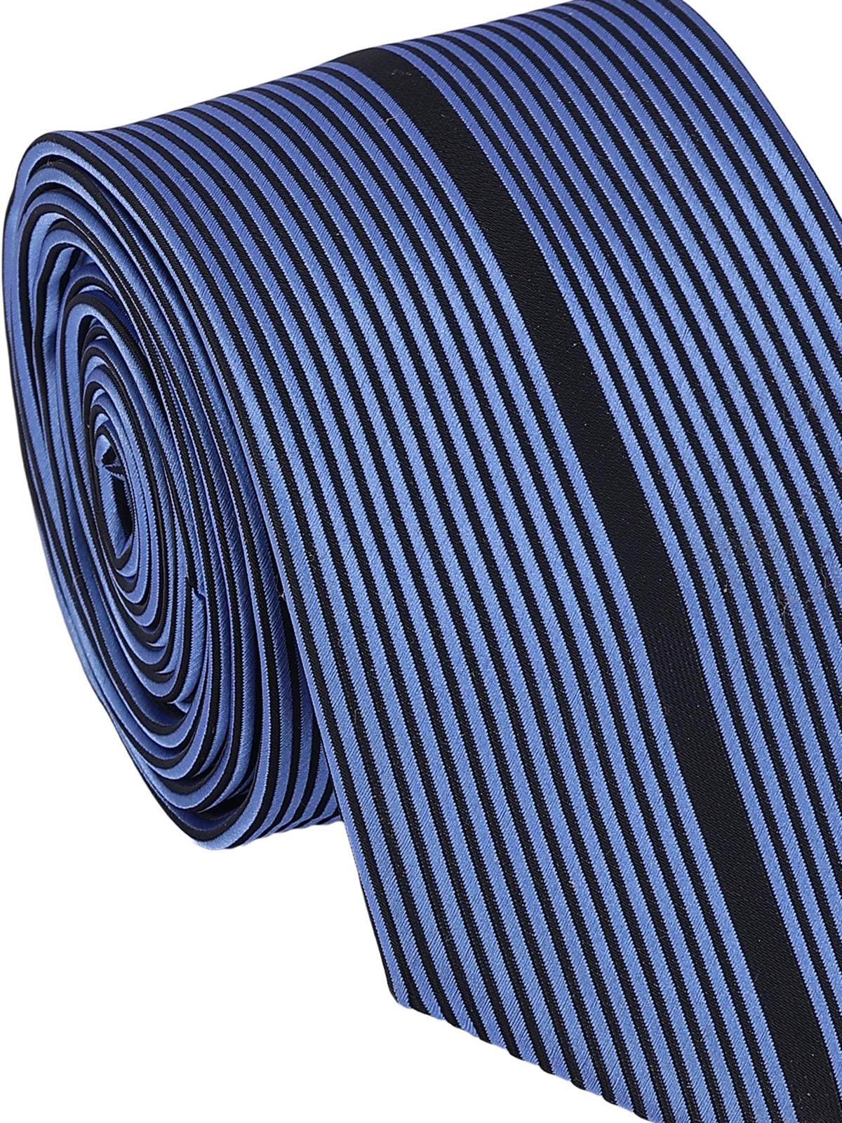 Center Accent Stripe Blue and Black Striped Necktie