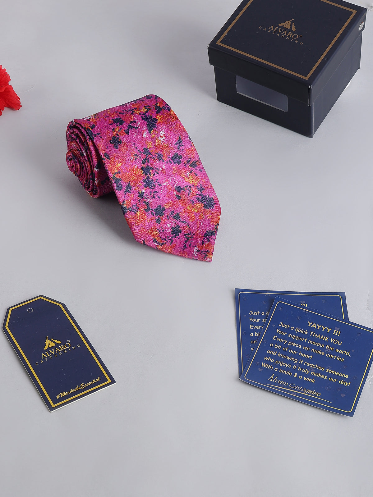 Magenta Floral Printed Necktie