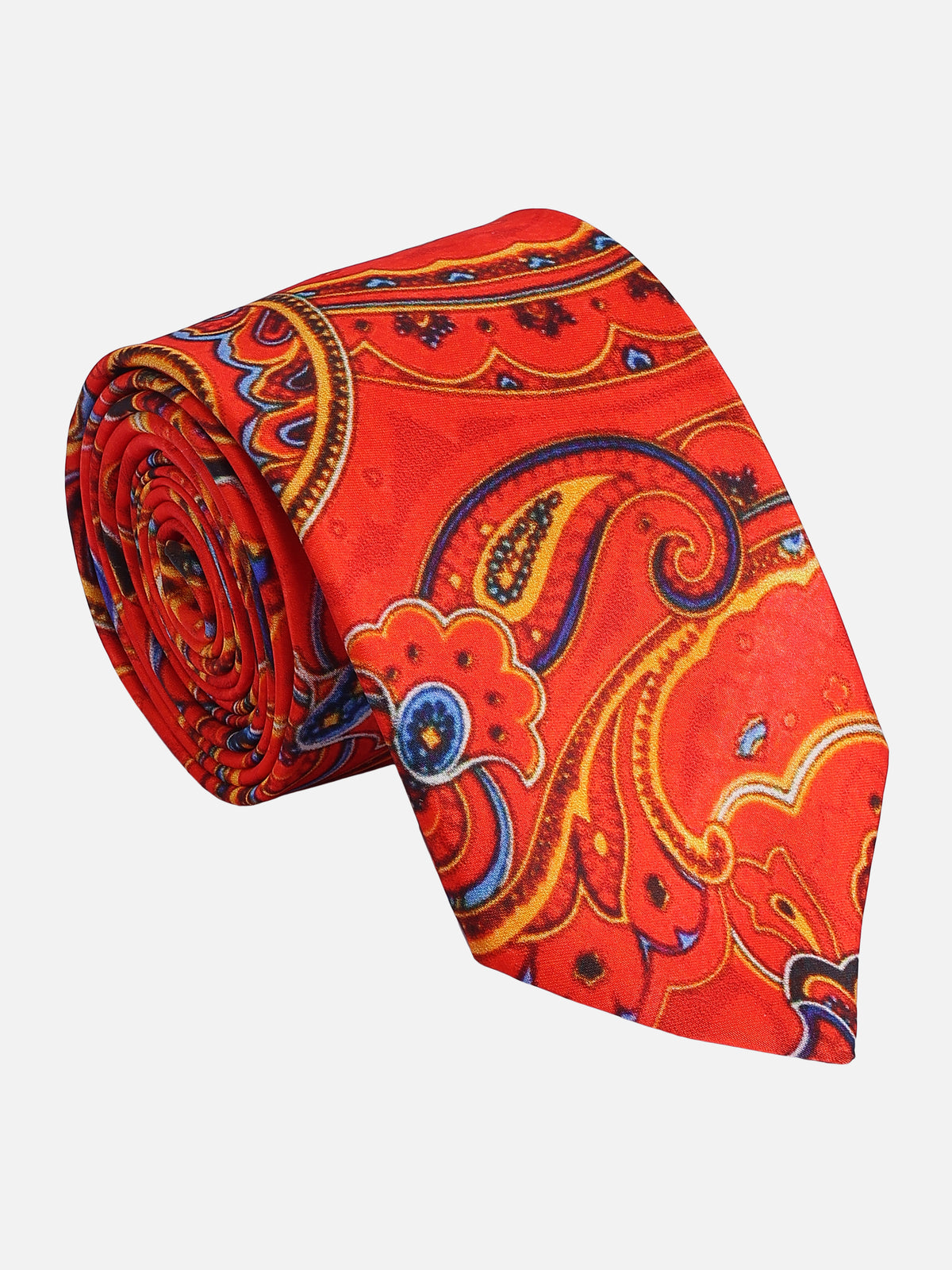 Vibrant Orange and Red Paisley Necktie
