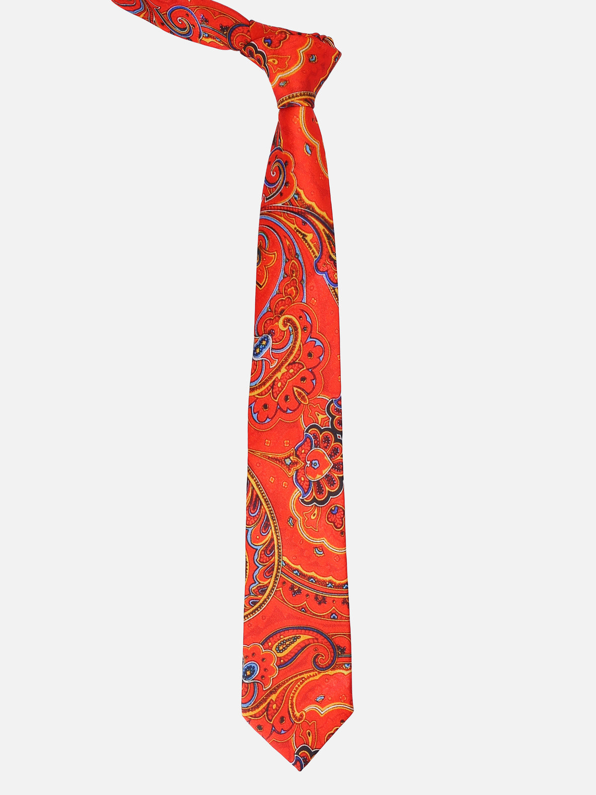 Vibrant Orange and Red Paisley Necktie