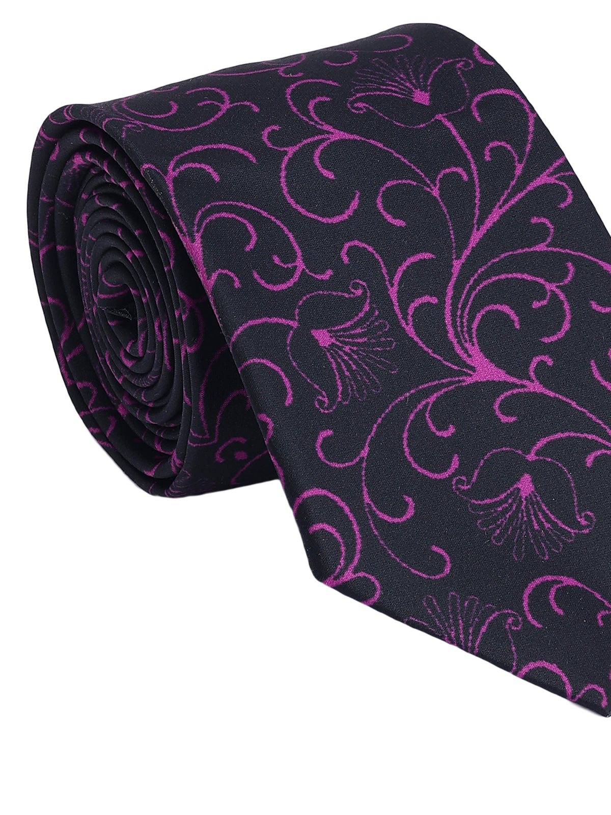 Black and Magenta Floral Swirl  Necktie