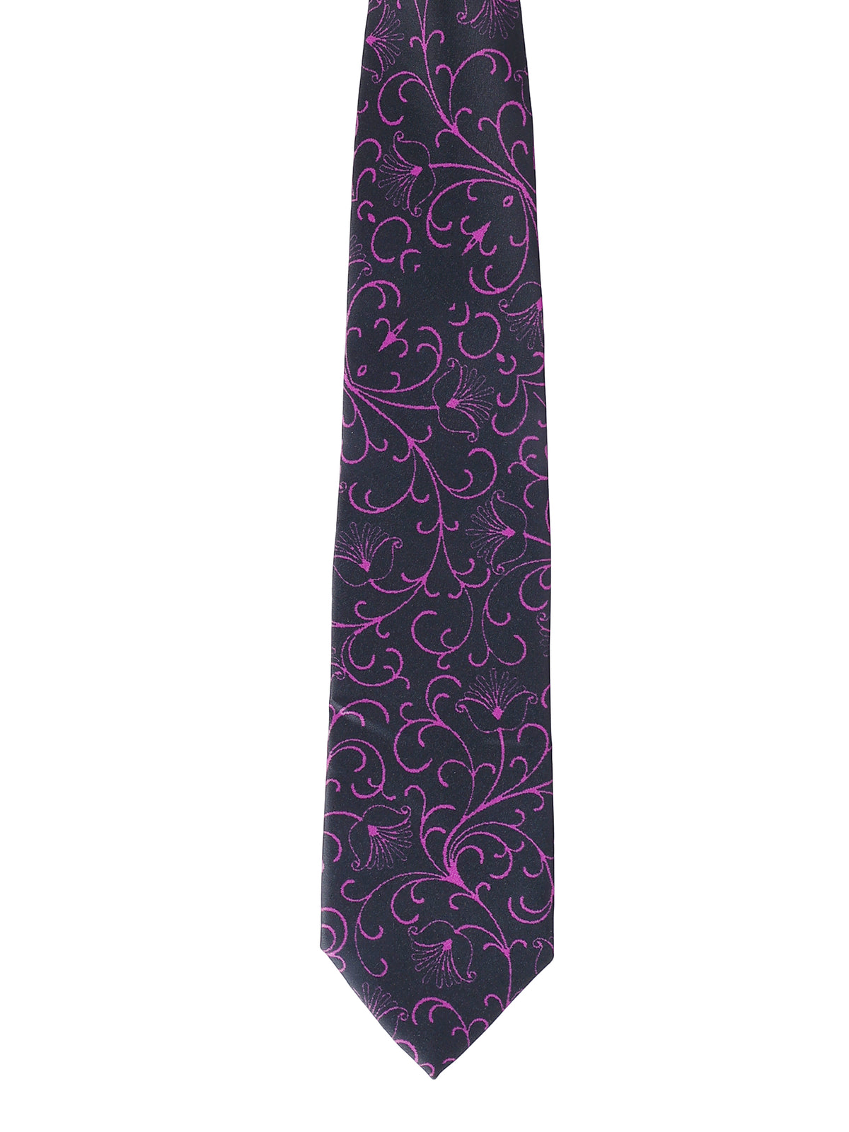 Black and Magenta Floral Swirl  Necktie