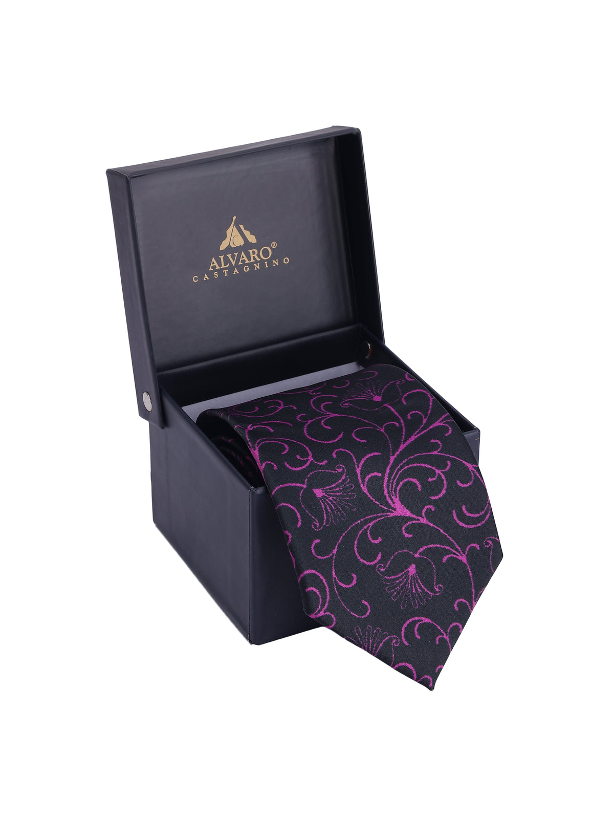 Black and Magenta Floral Swirl  Necktie