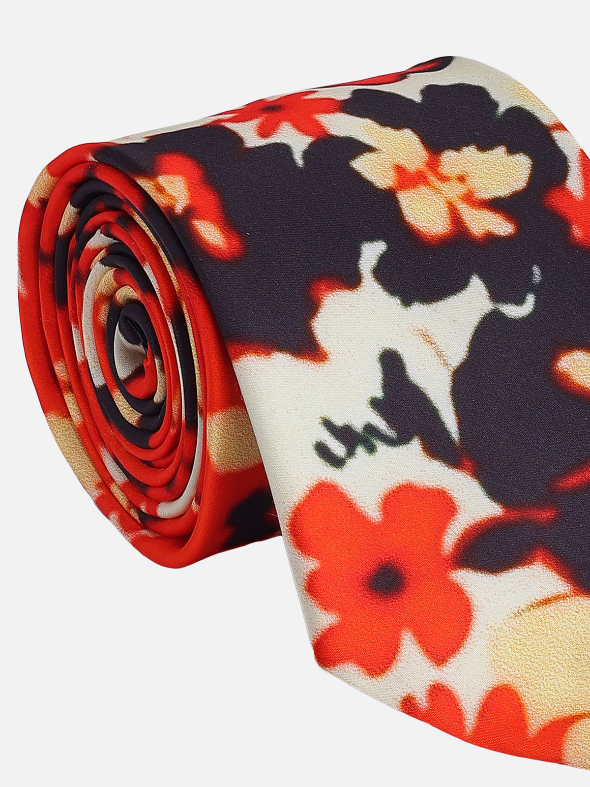 Orange and Cream Floral Printed  Necktie