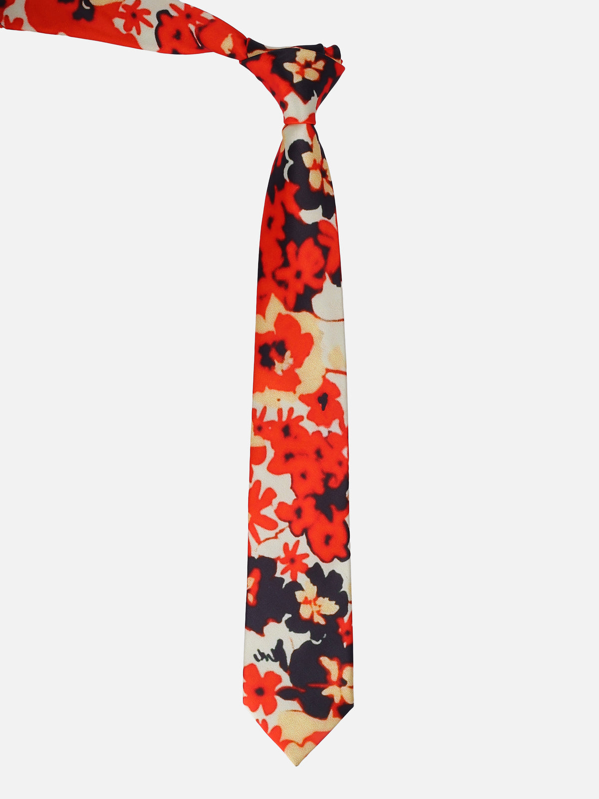 Orange and Cream Floral Printed  Necktie