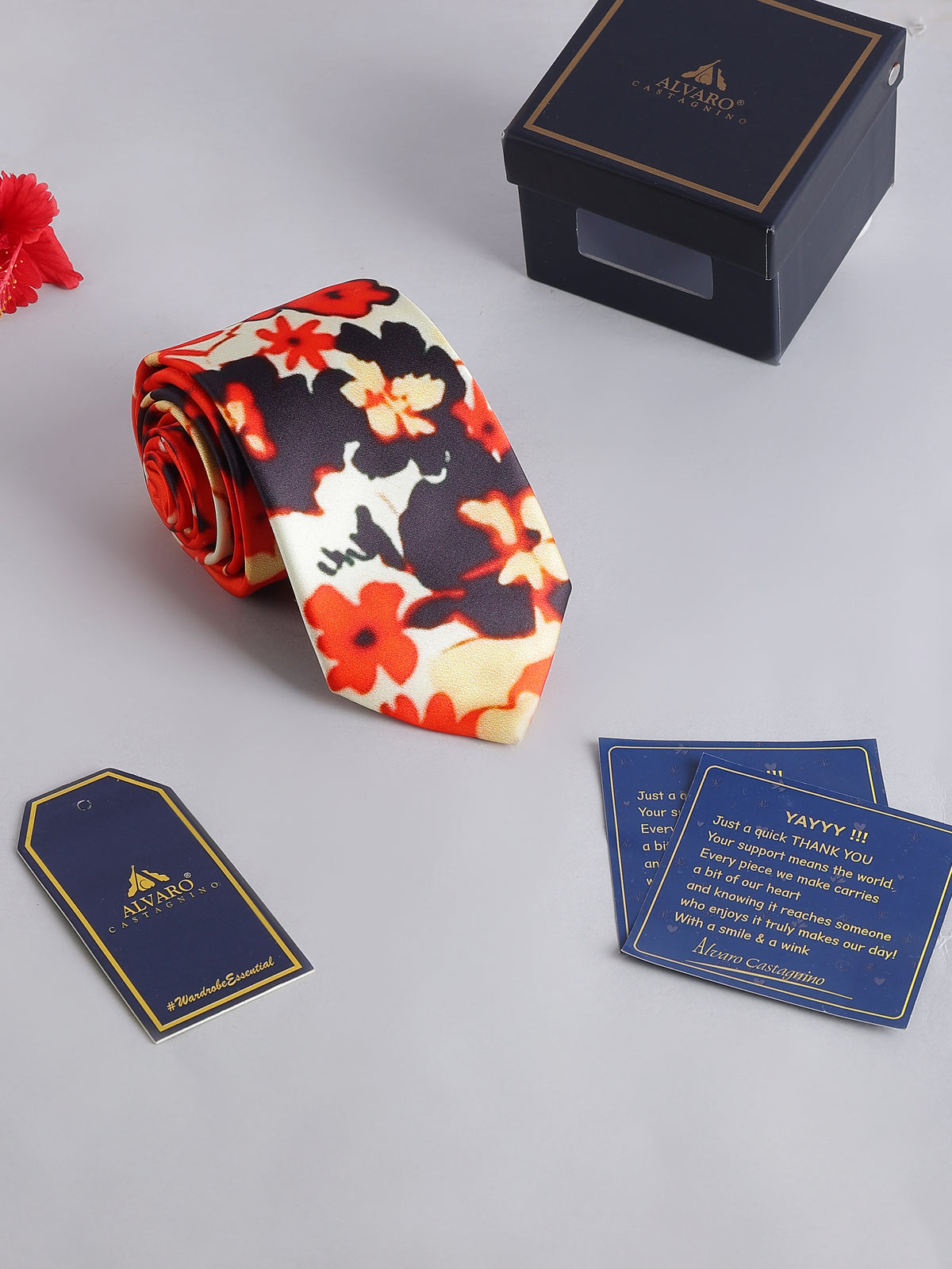 Orange and Cream Floral Printed  Necktie