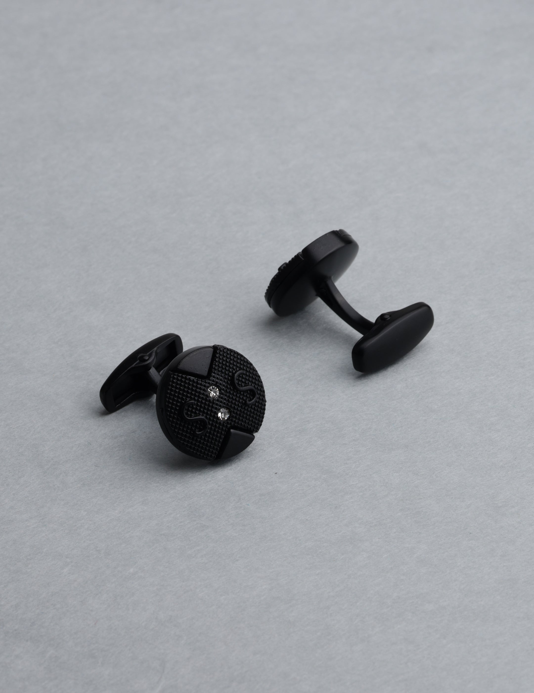 Matte Black Textured Crystal Cufflinks