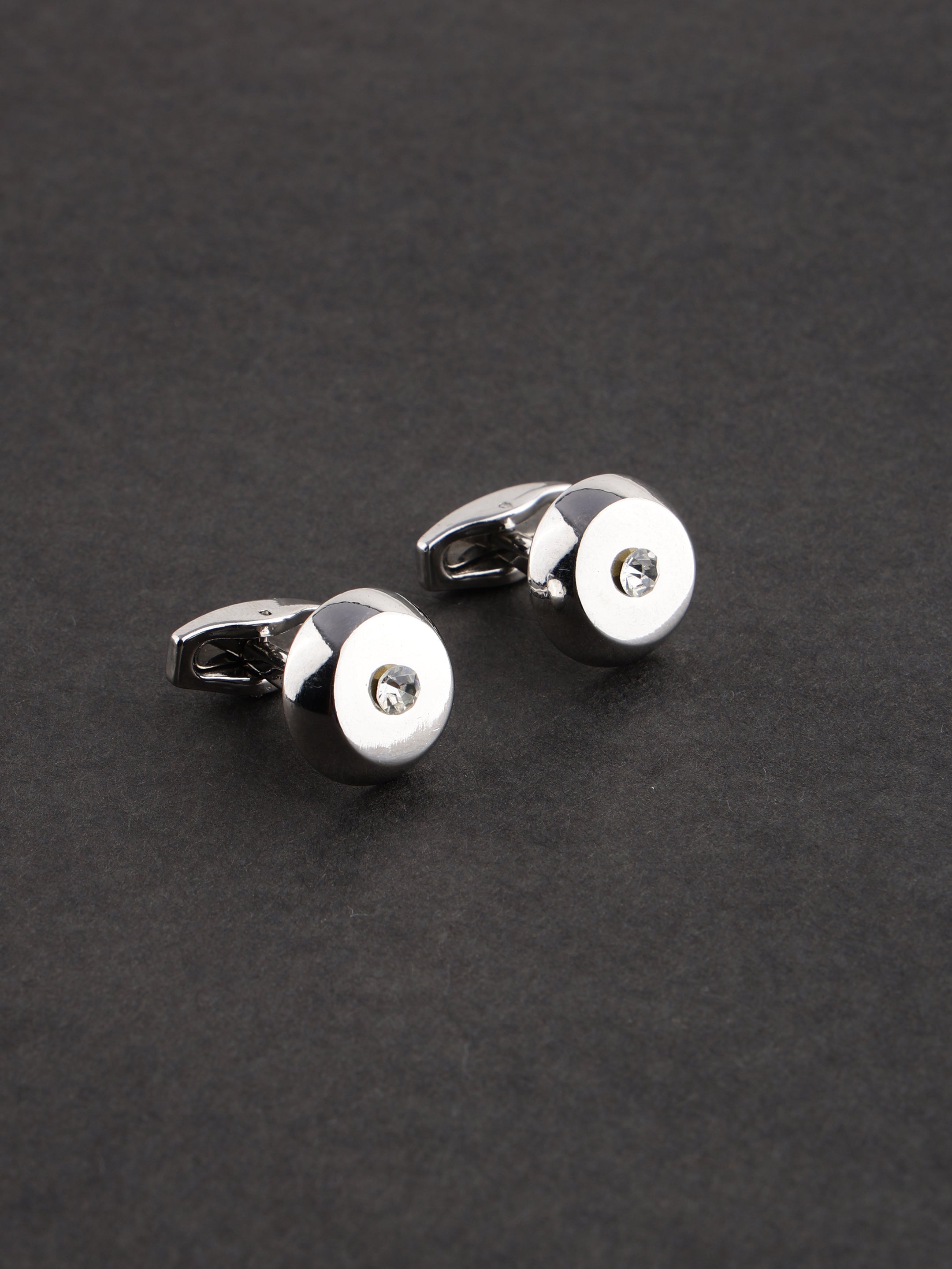 Silver Round Crystal Cufflink