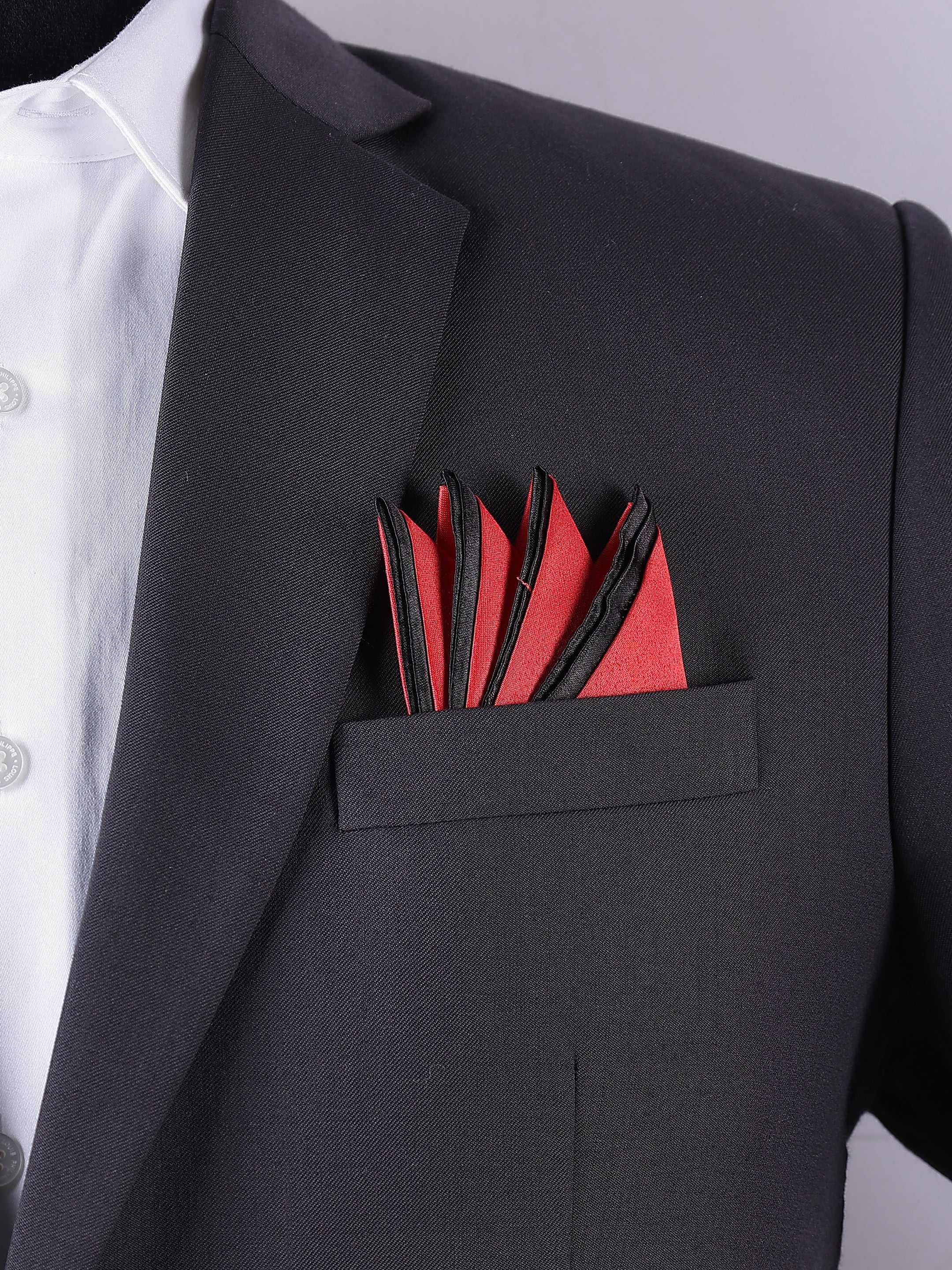 Red & Black Edged Pre-Folded Pocket Square