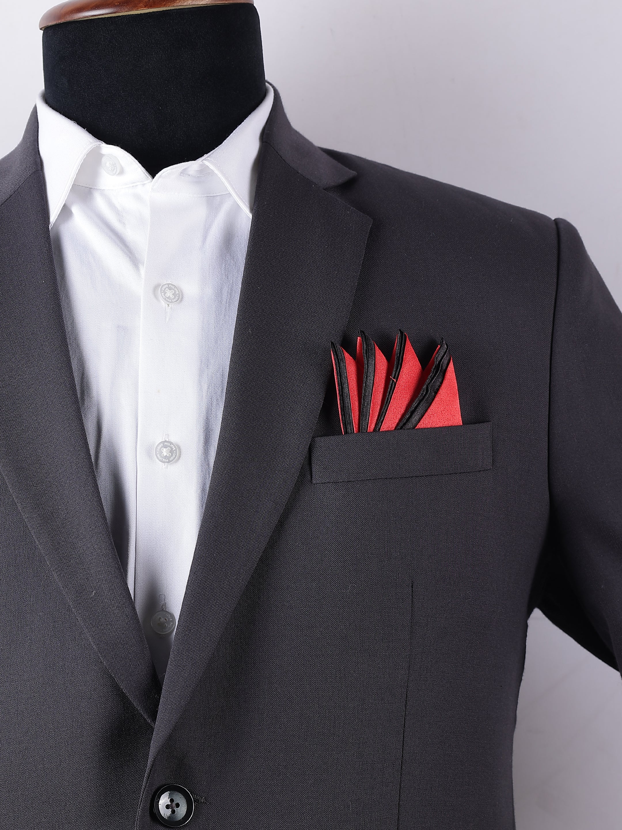 Red & Black Edged Pre-Folded Pocket Square