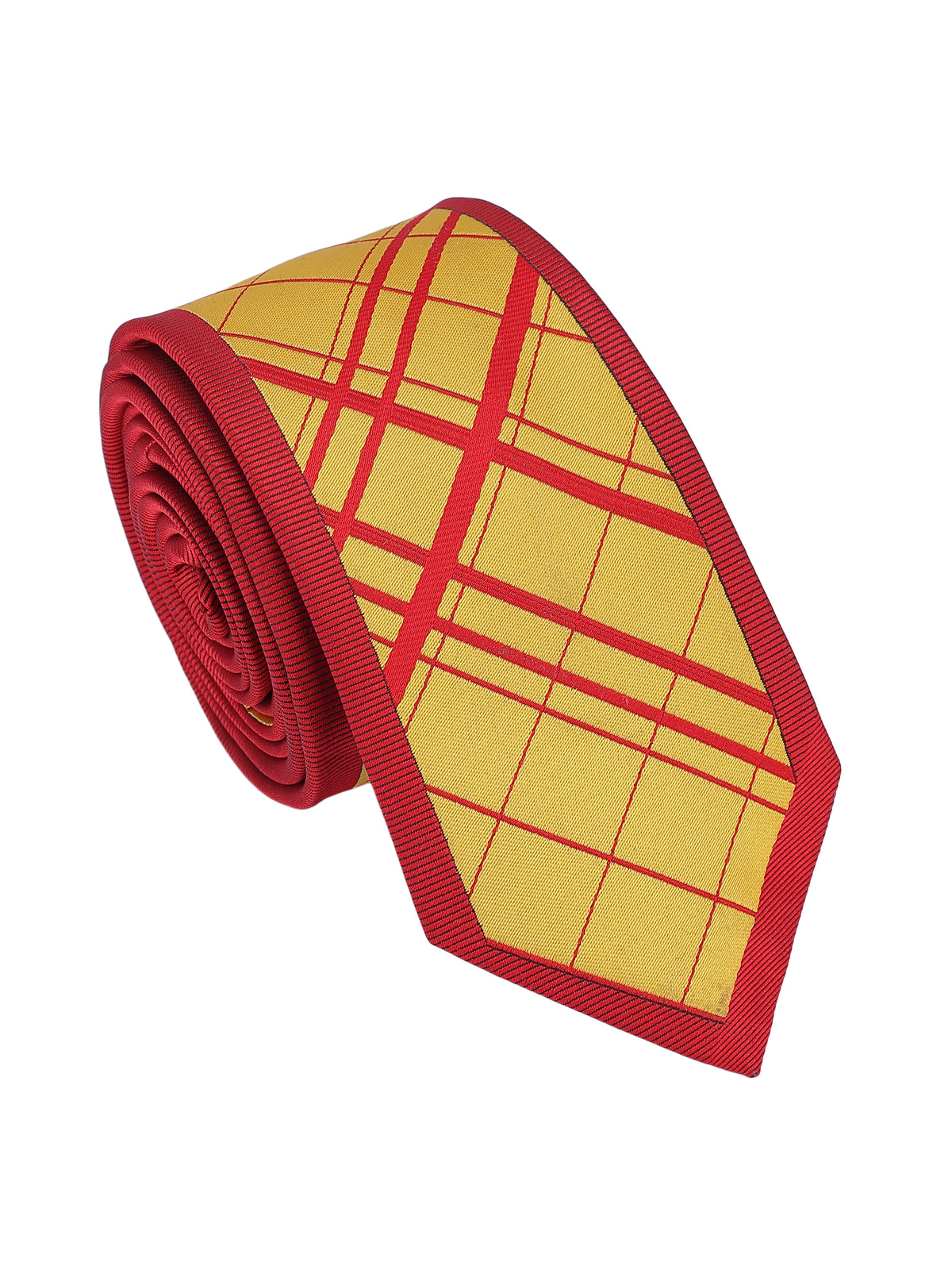 Yellow and Red Plaid Check Panel Necktie