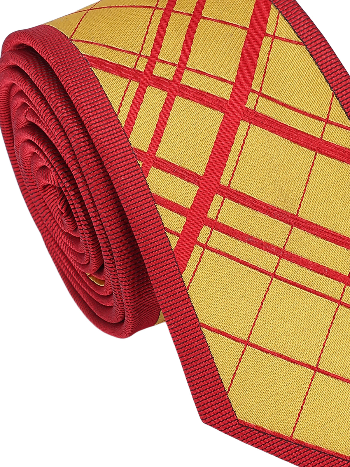 Yellow and Red Plaid Check Panel Necktie