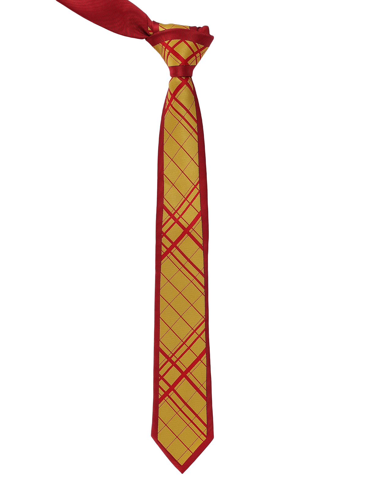 Yellow and Red Plaid Check Panel Necktie