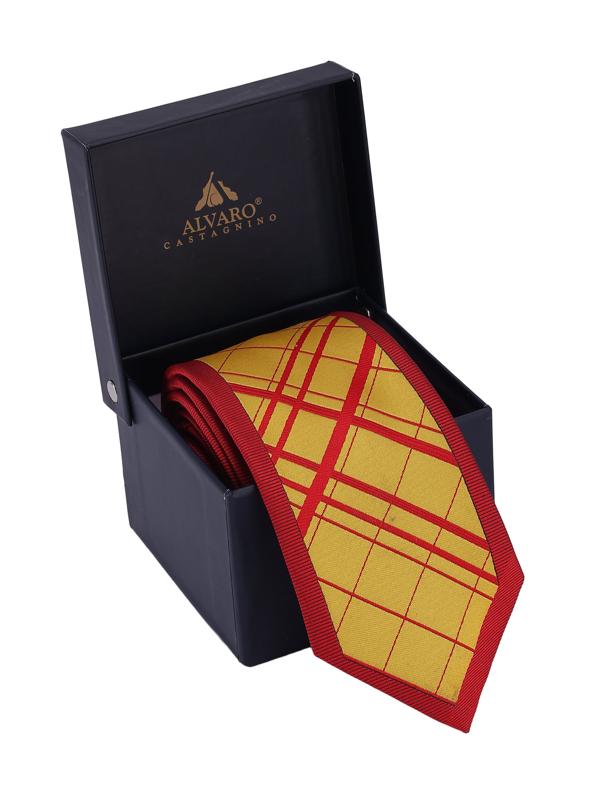 Yellow and Red Plaid Check Panel Necktie