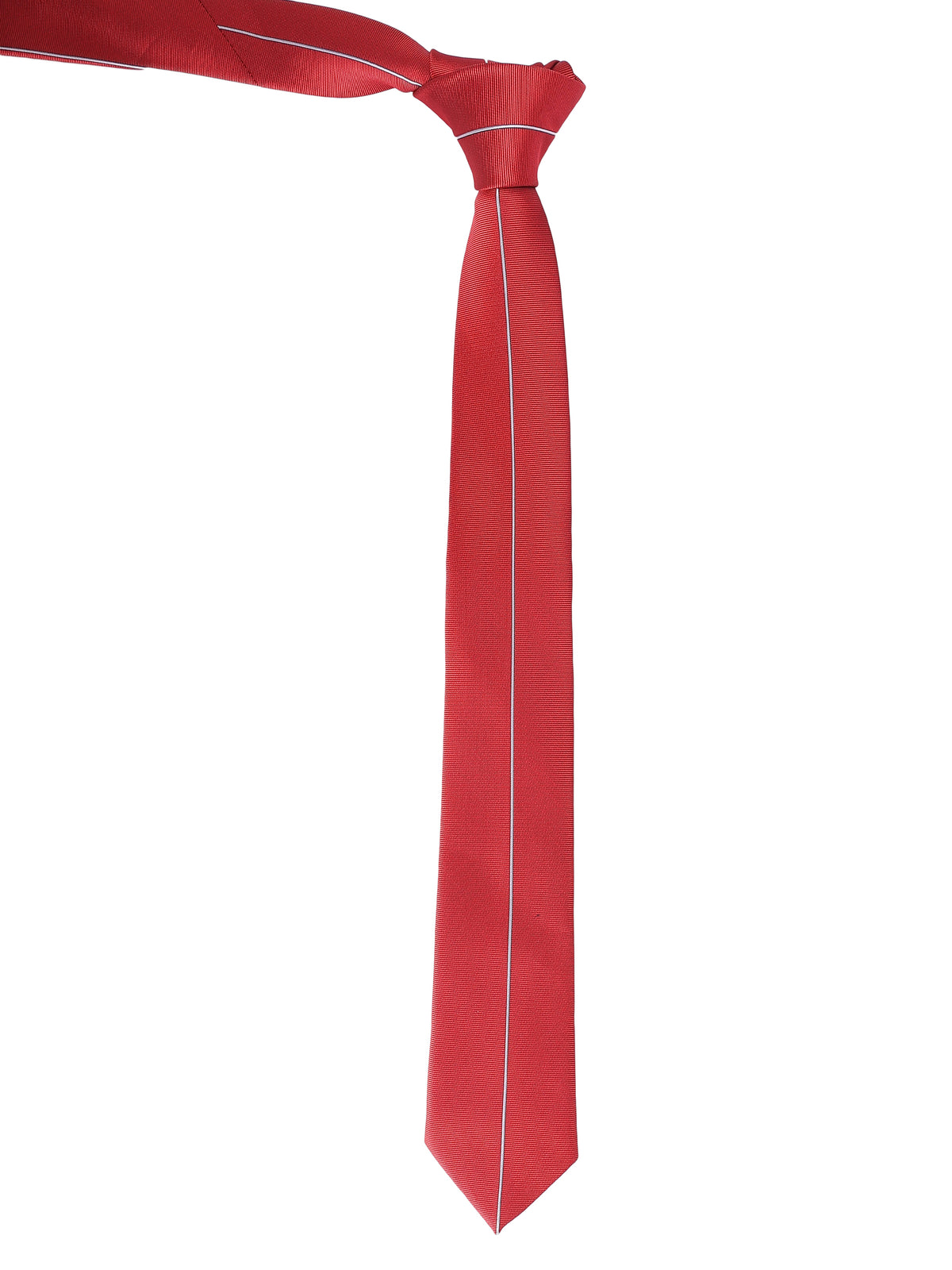 White Center Stripe Accent Red Textured Necktie