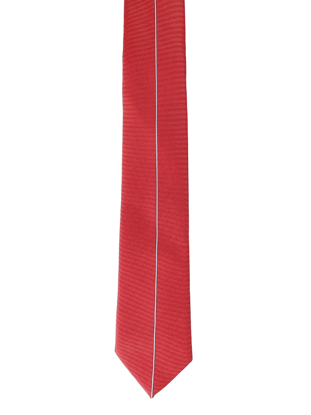 White Center Stripe Accent Red Textured Necktie