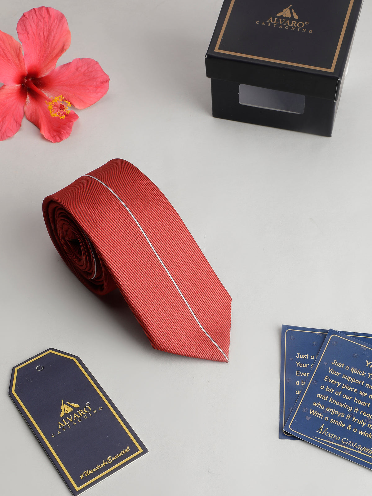 White Center Stripe Accent Red Textured Necktie