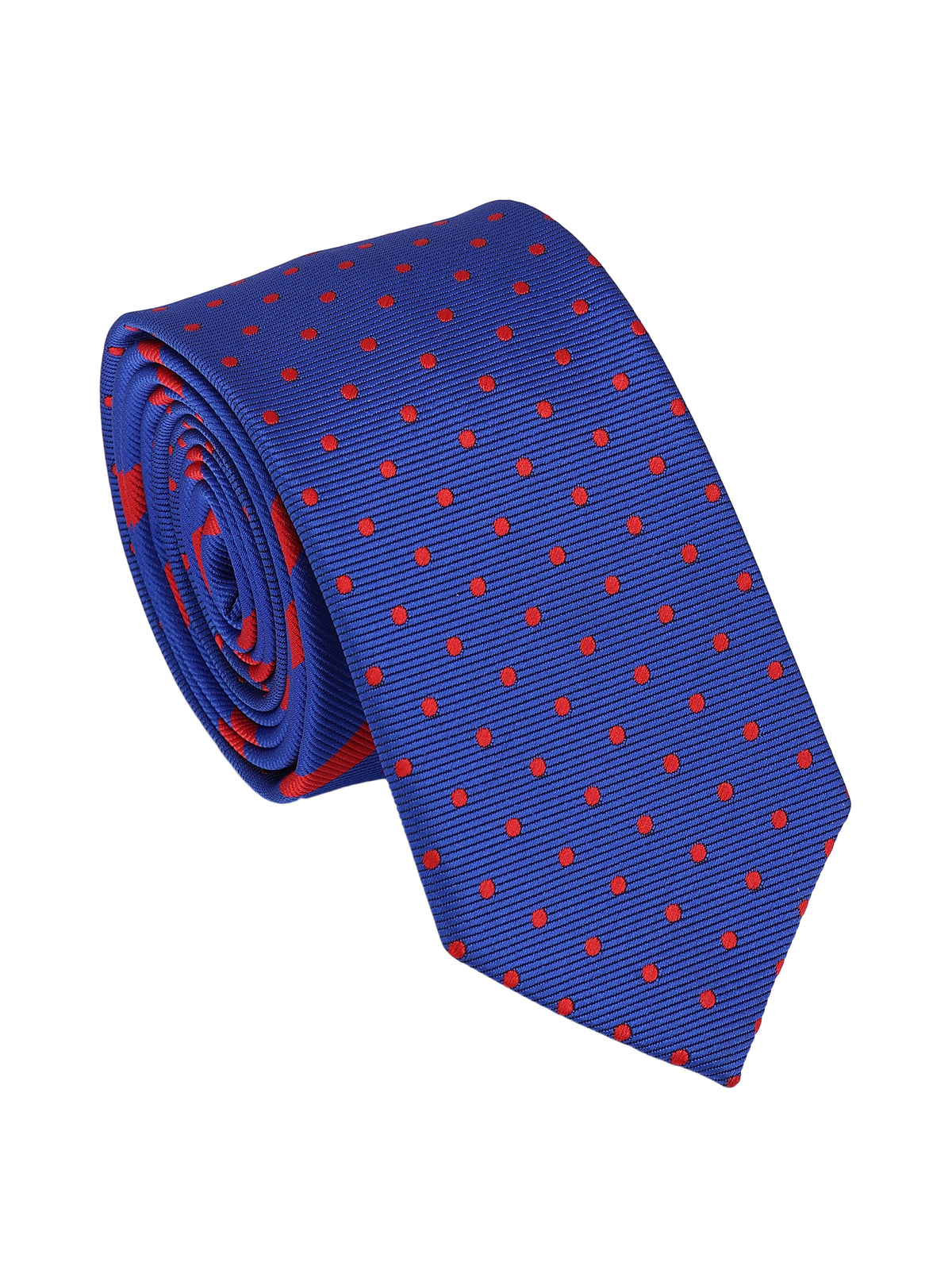 Royal Blue Dual-Pattern Red Stripes and Polka Dots Necktie