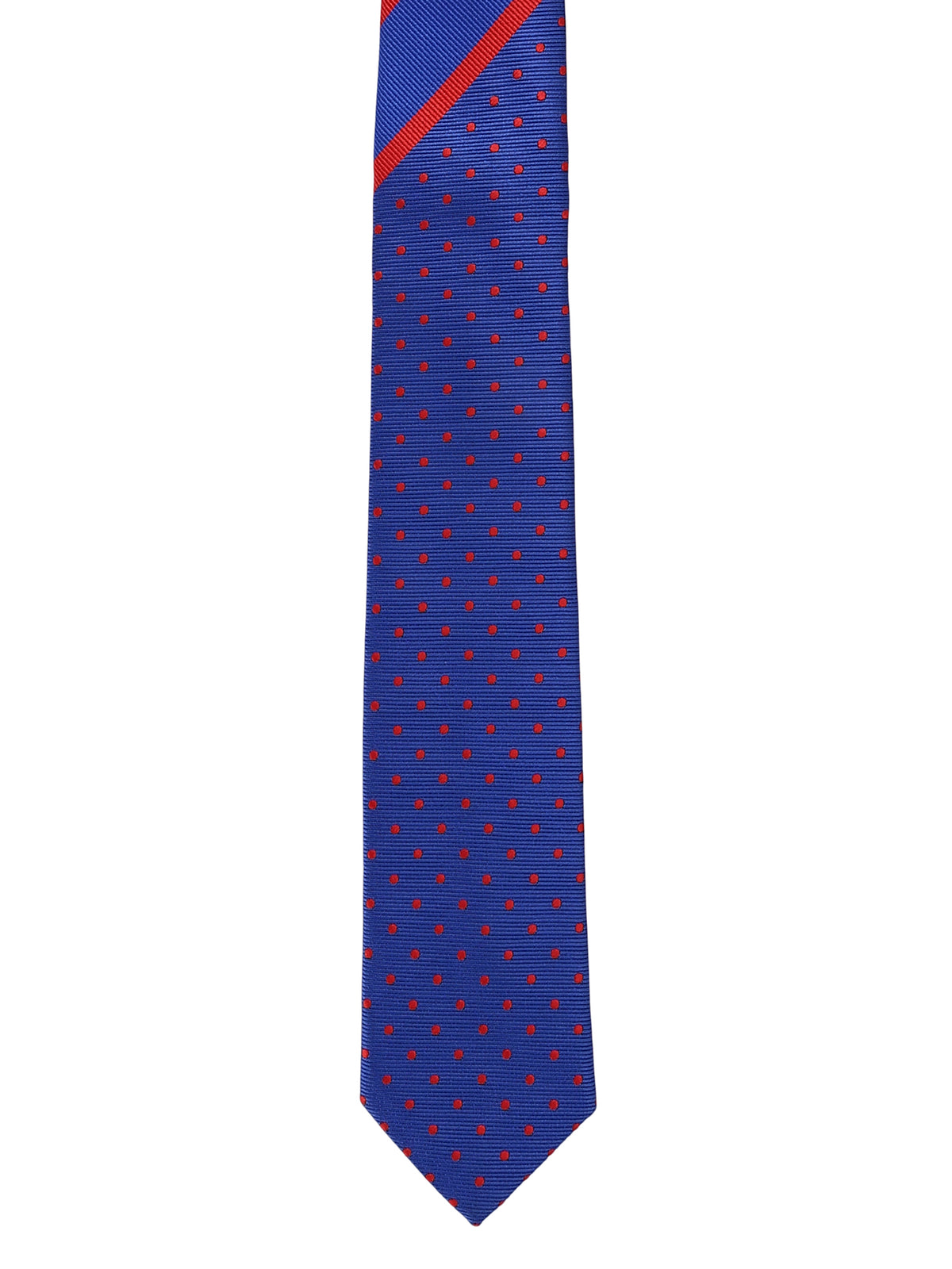 Royal Blue Dual-Pattern Red Stripes and Polka Dots Necktie