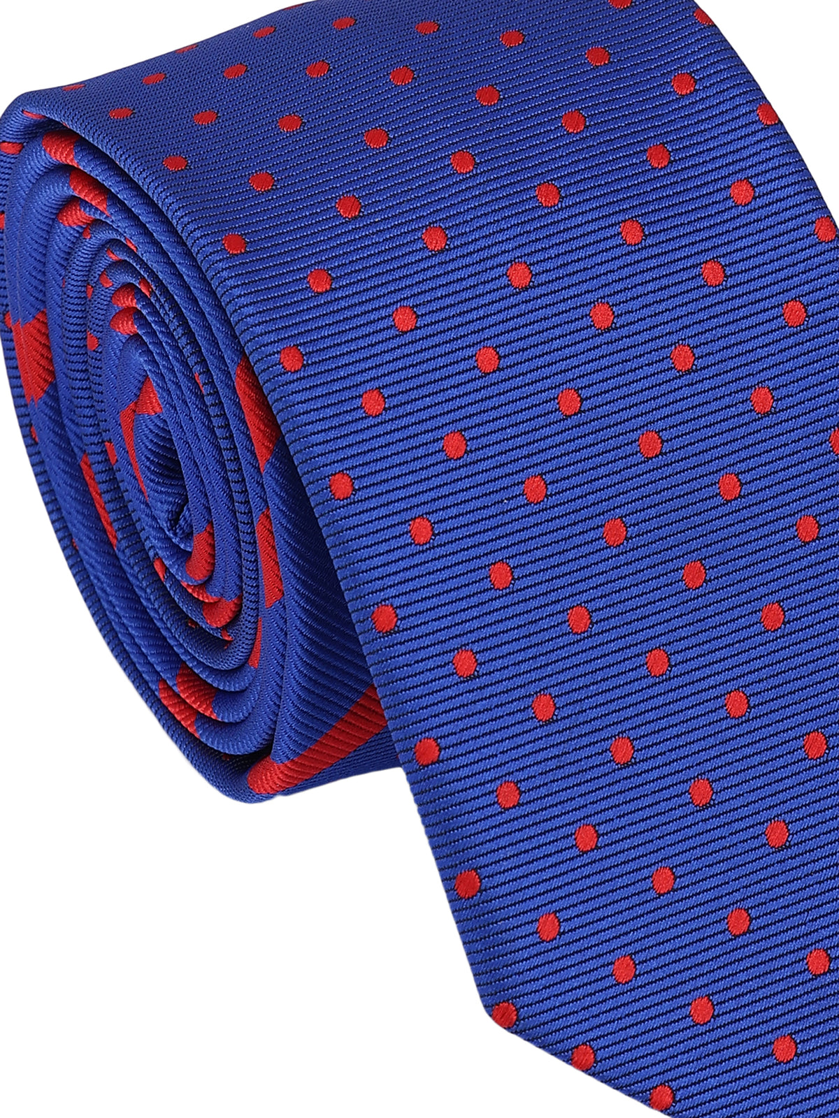 Royal Blue Dual-Pattern Red Stripes and Polka Dots Necktie