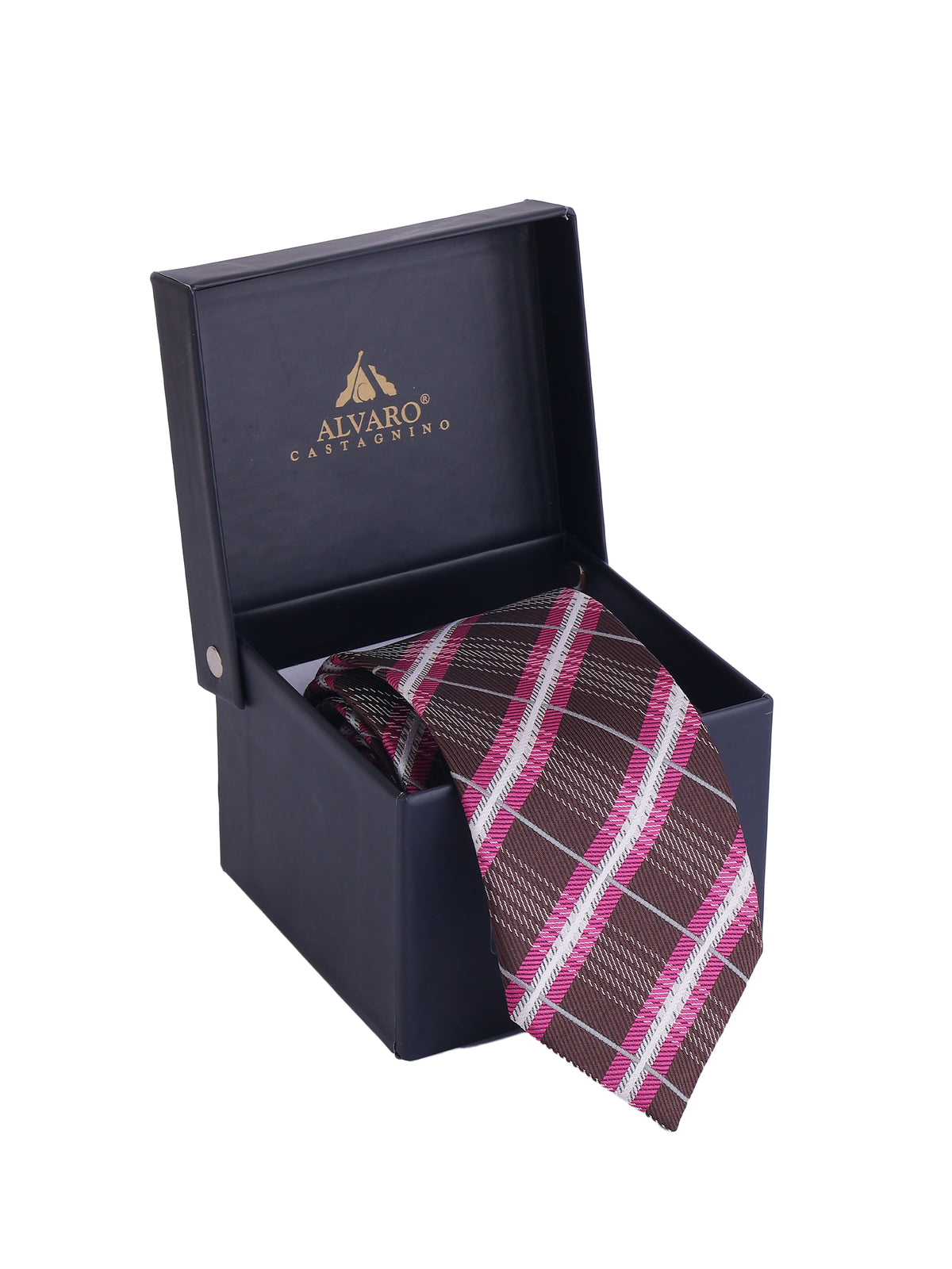 Aristocratic Espresso and Magenta Plaid Necktie