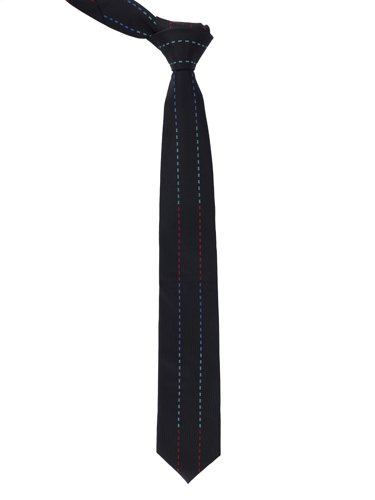 Black Multicolor Vertical Dashed Stitching Silk Necktie