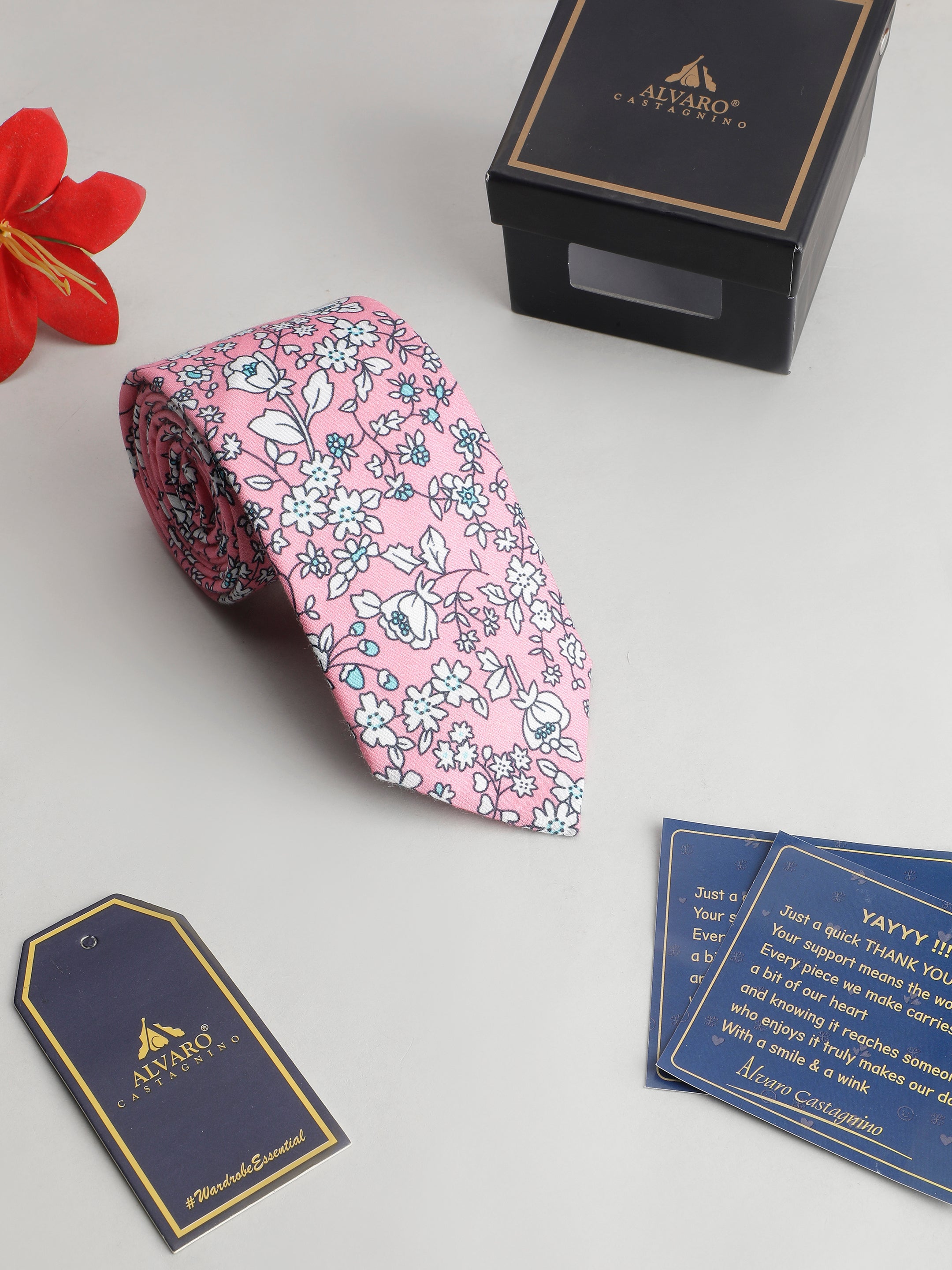 Rose Pink Floral Cotton Necktie