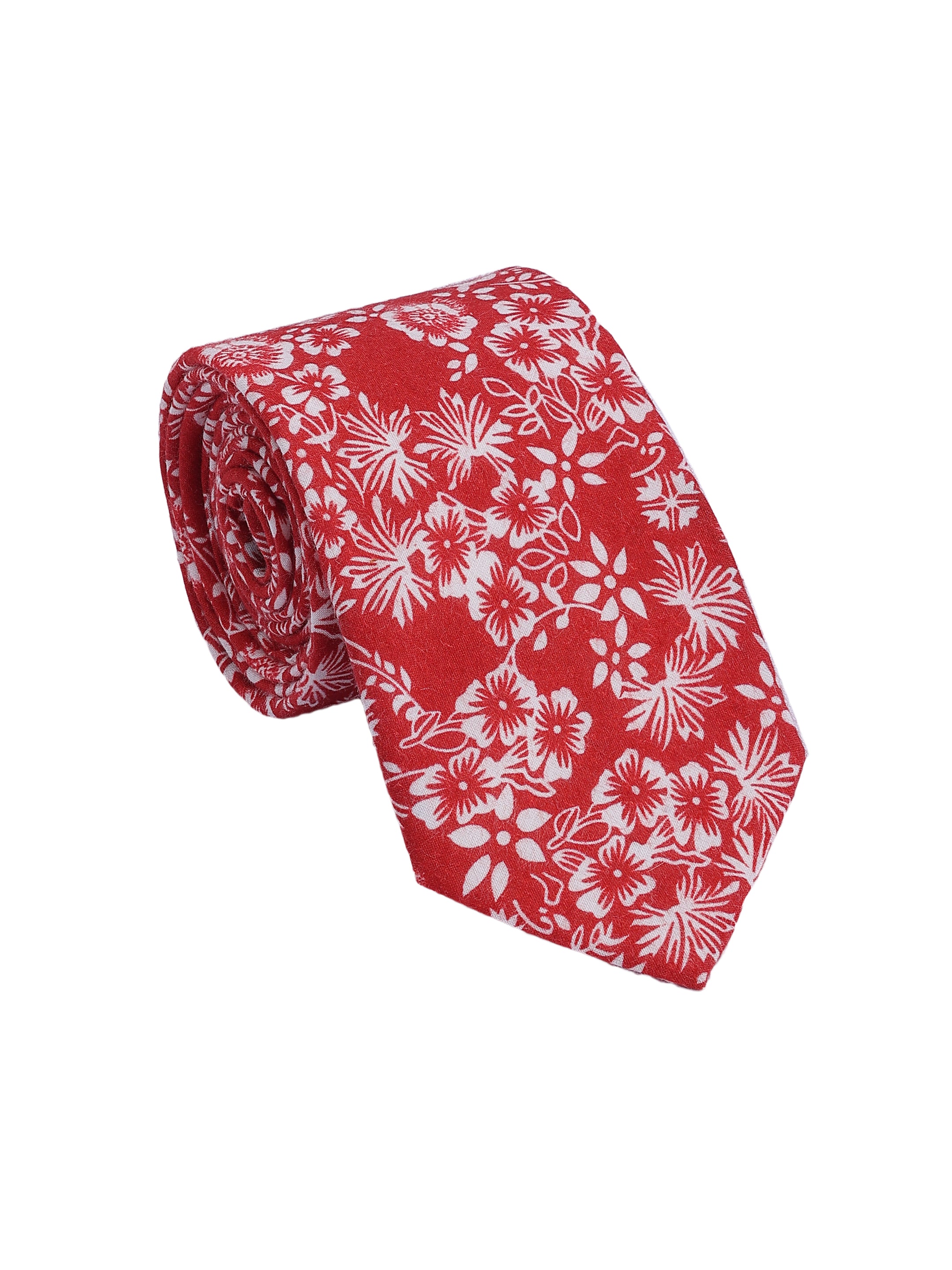 Red & White Floral Cotton Tie