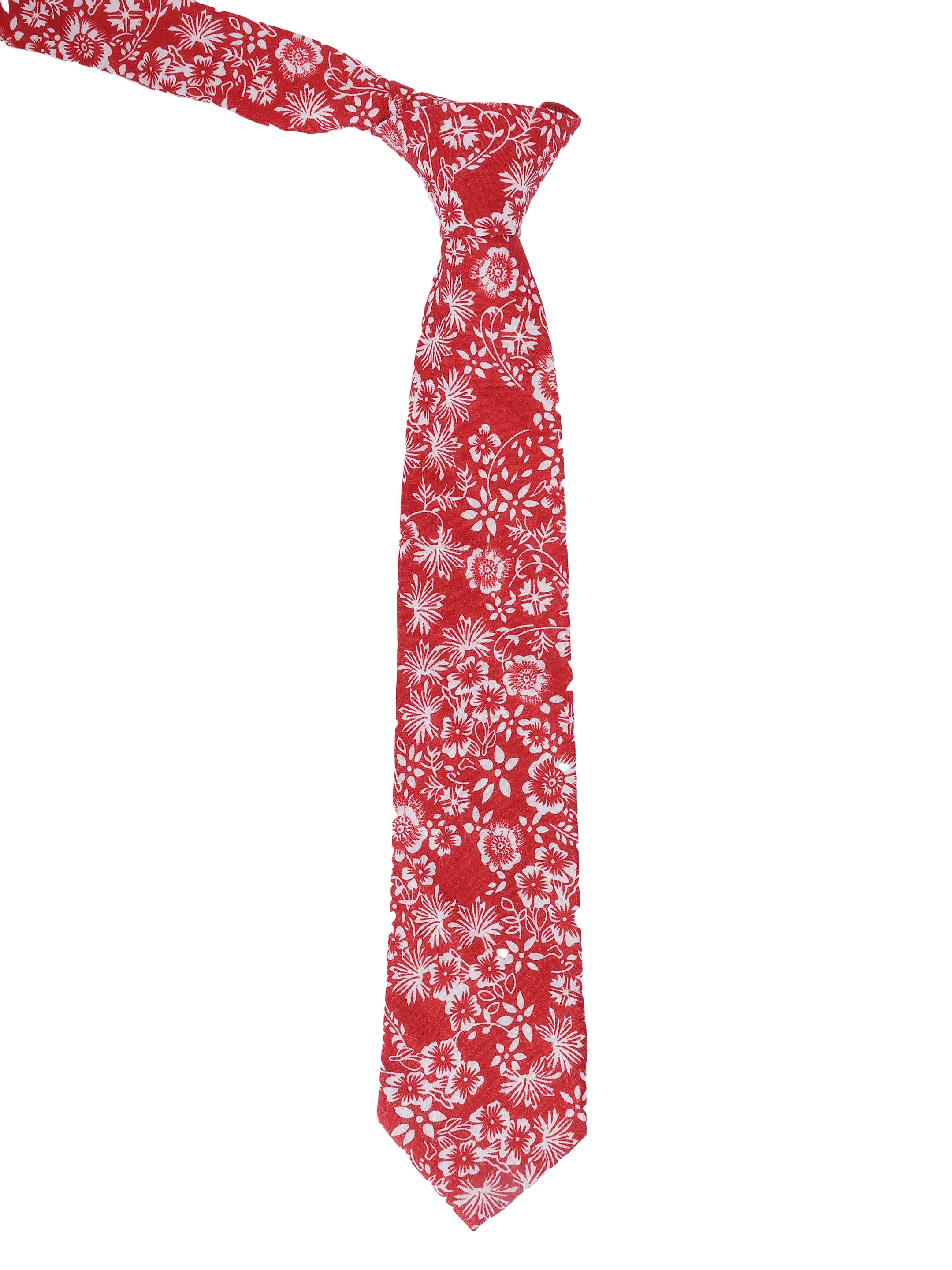 Red & White Floral Cotton Tie
