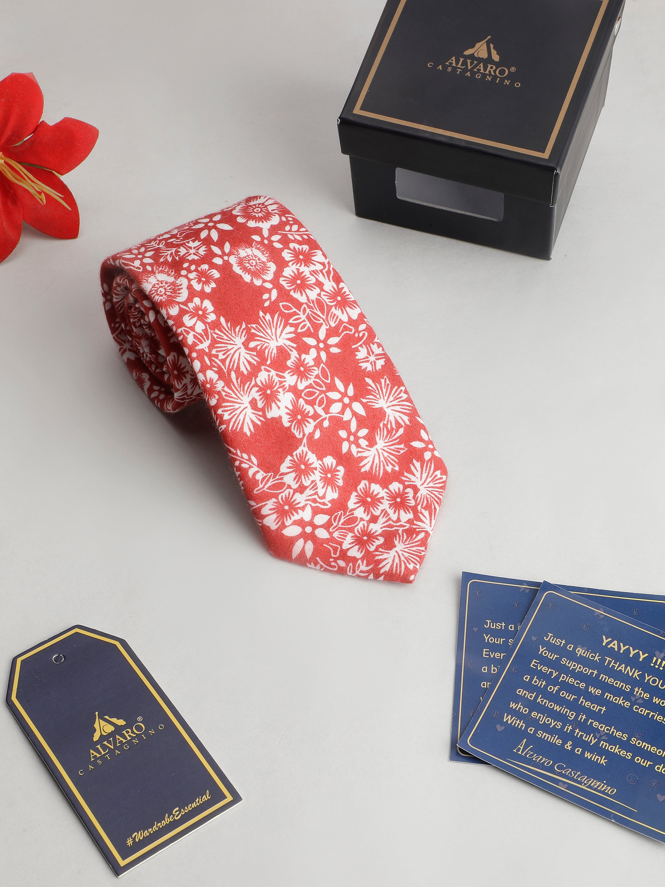 Crimson & Ivory Floral Cotton Necktie