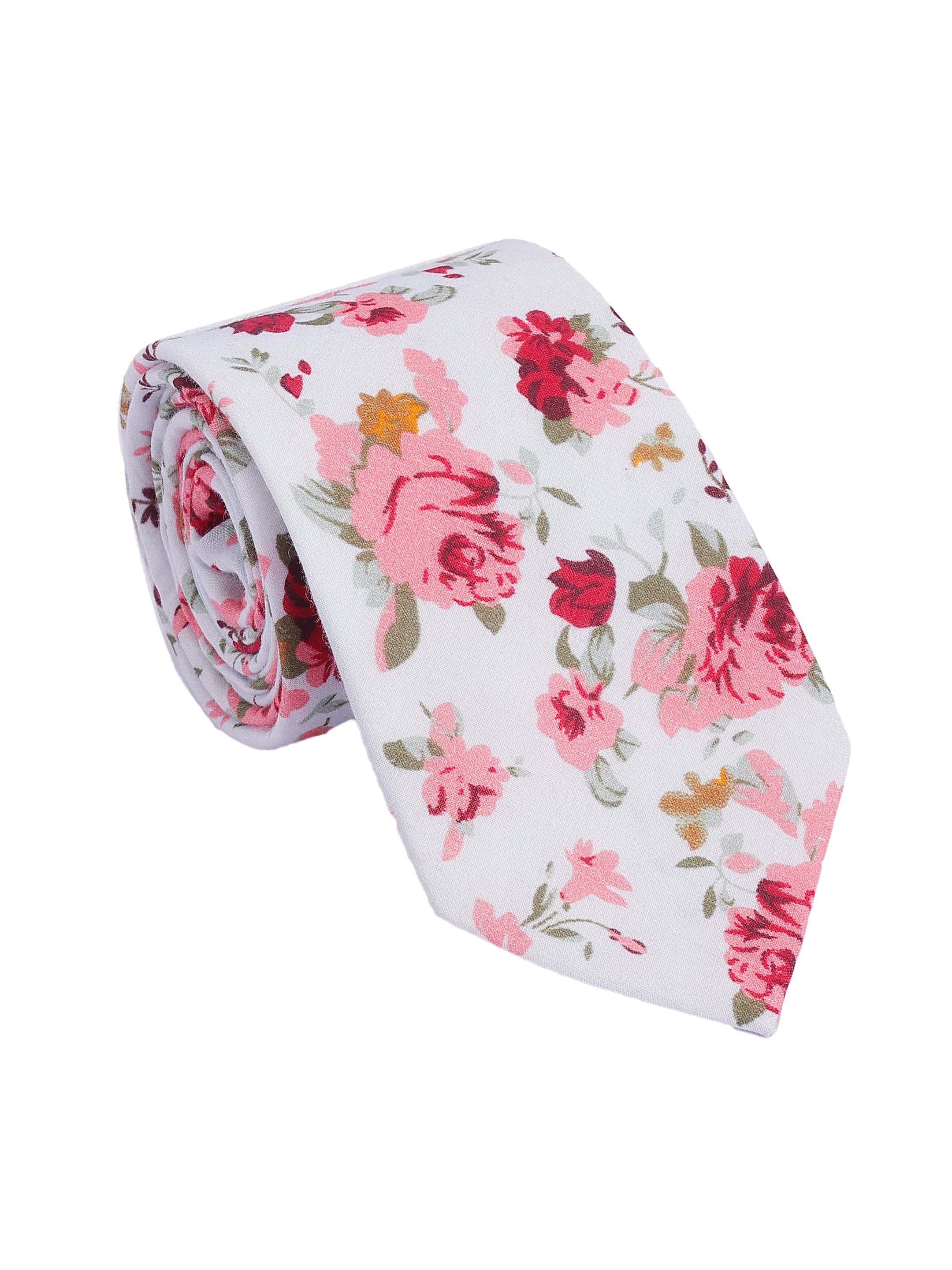 White & Pink Floral Cotton Tie