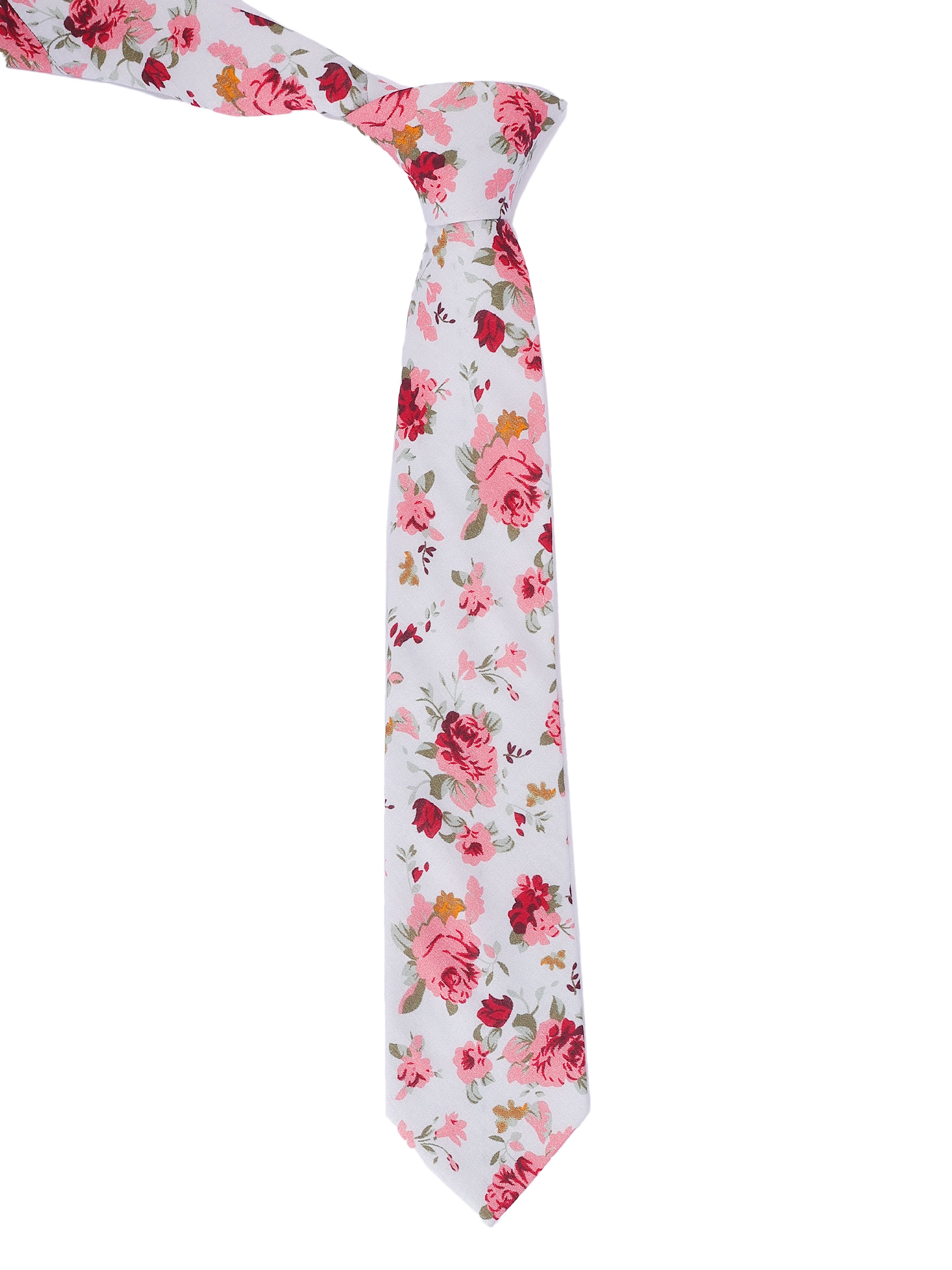 White & Pink Floral Cotton Tie