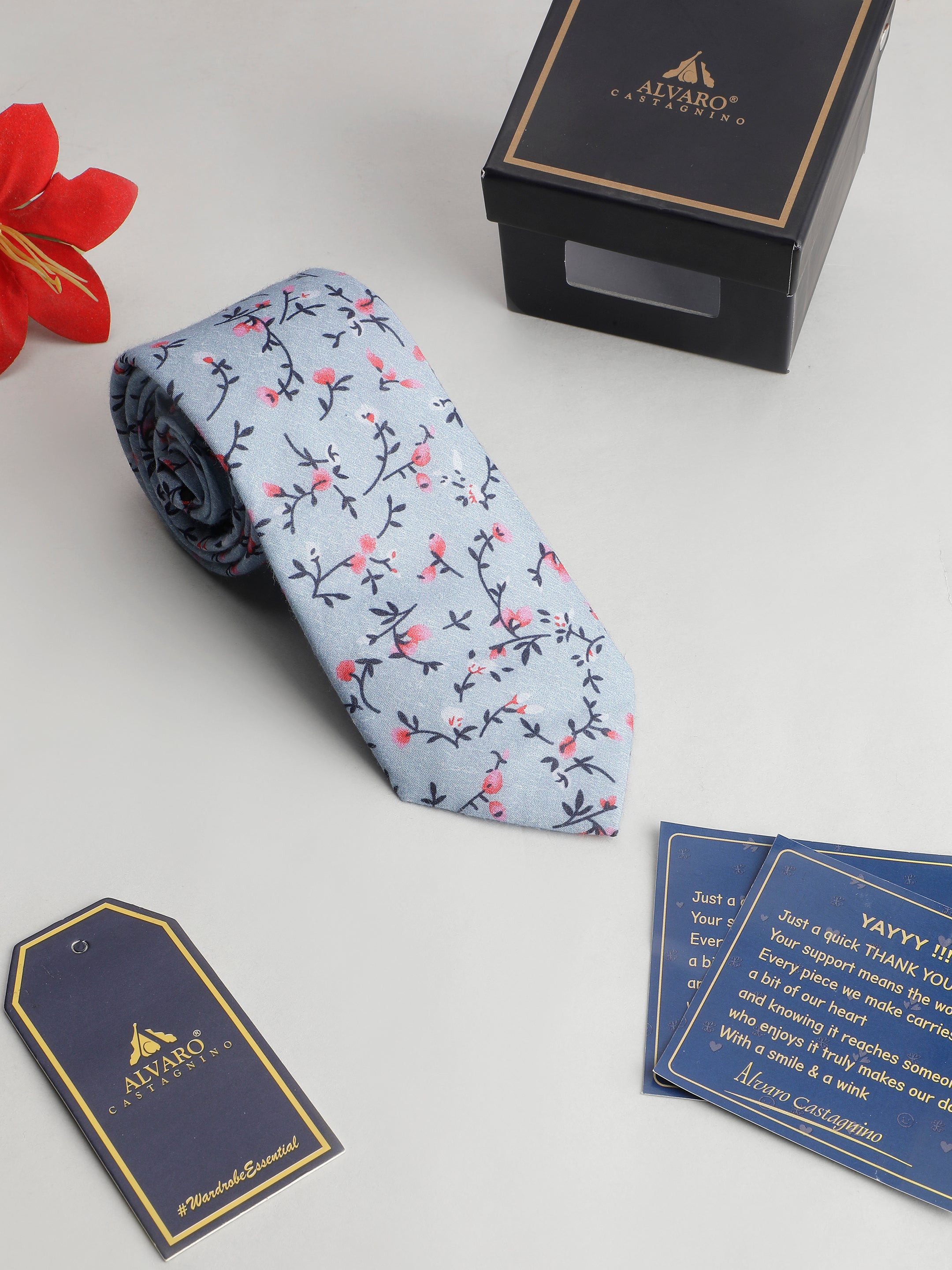 Slate Blue Botanical Cotton Necktie