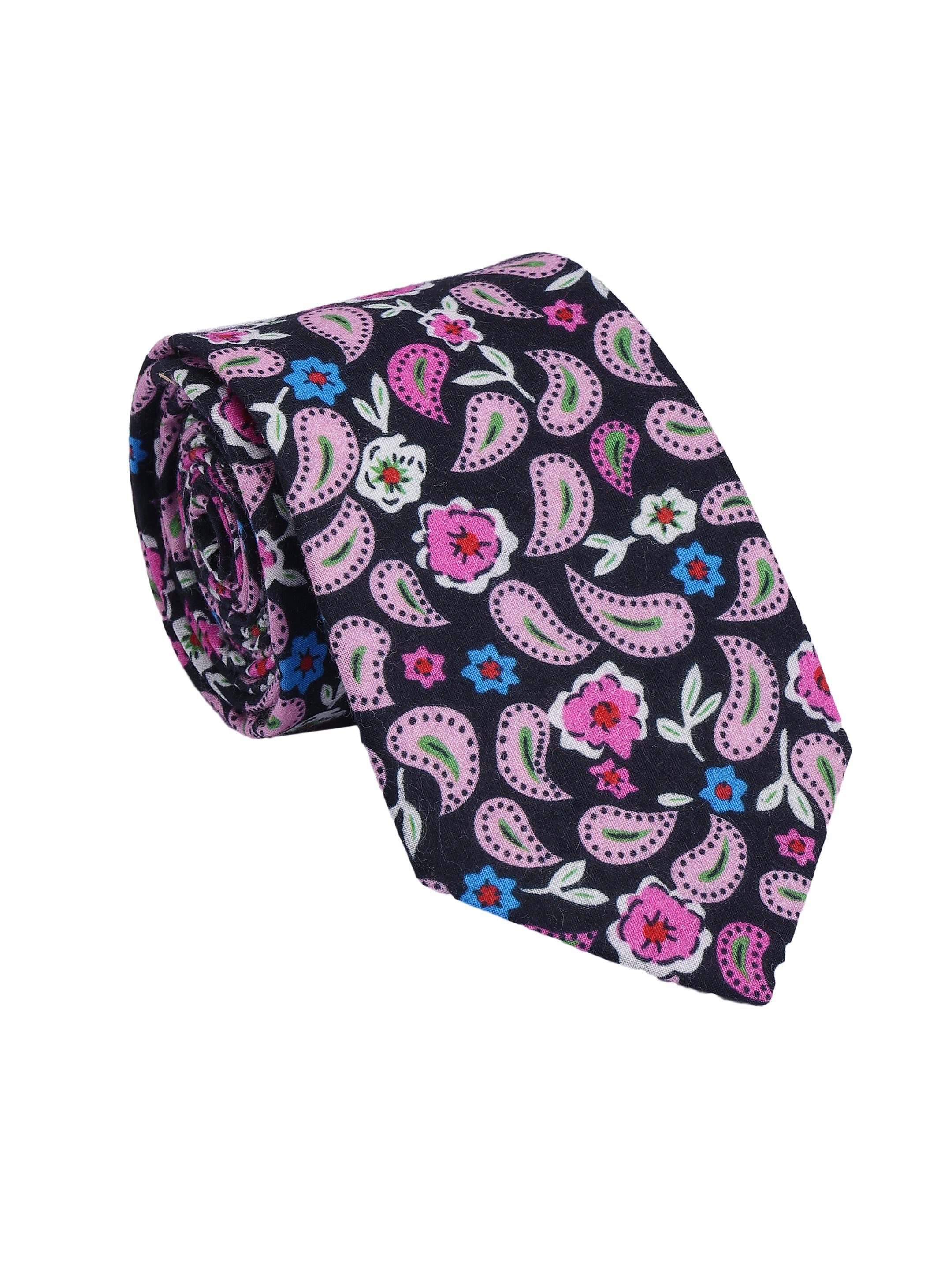 Navy & Pink Paisley Cotton Tie