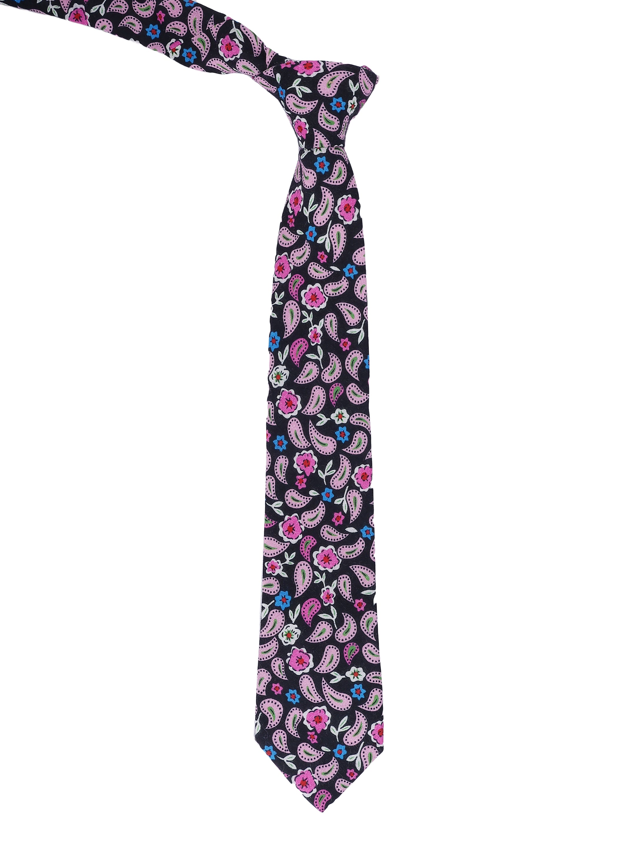 Navy & Pink Paisley Cotton Tie